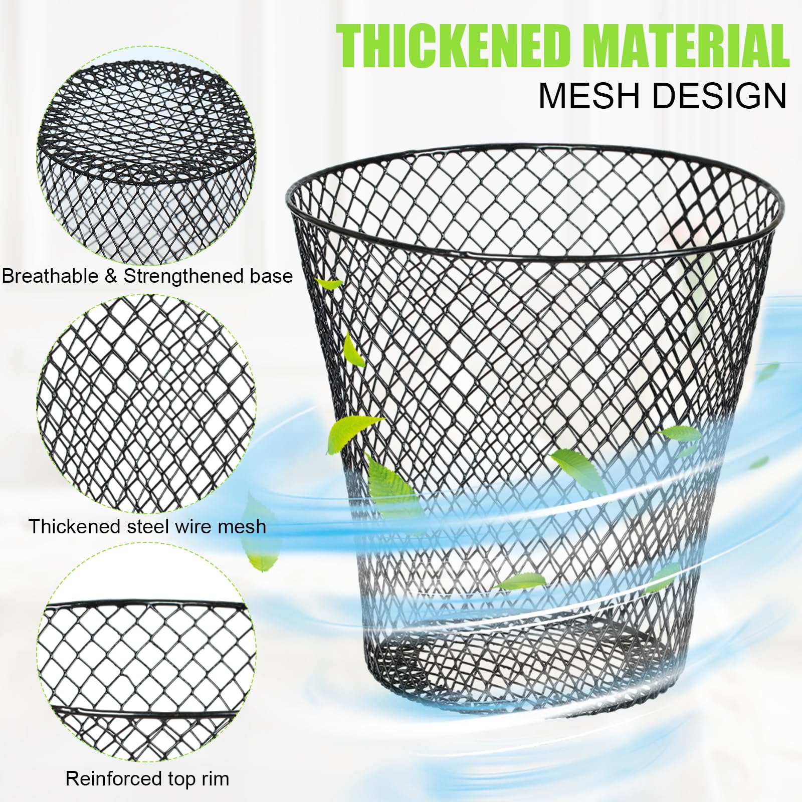 10 Pack Round Waste Basket, Wire Mesh Desk Metal Trash Garbage Can