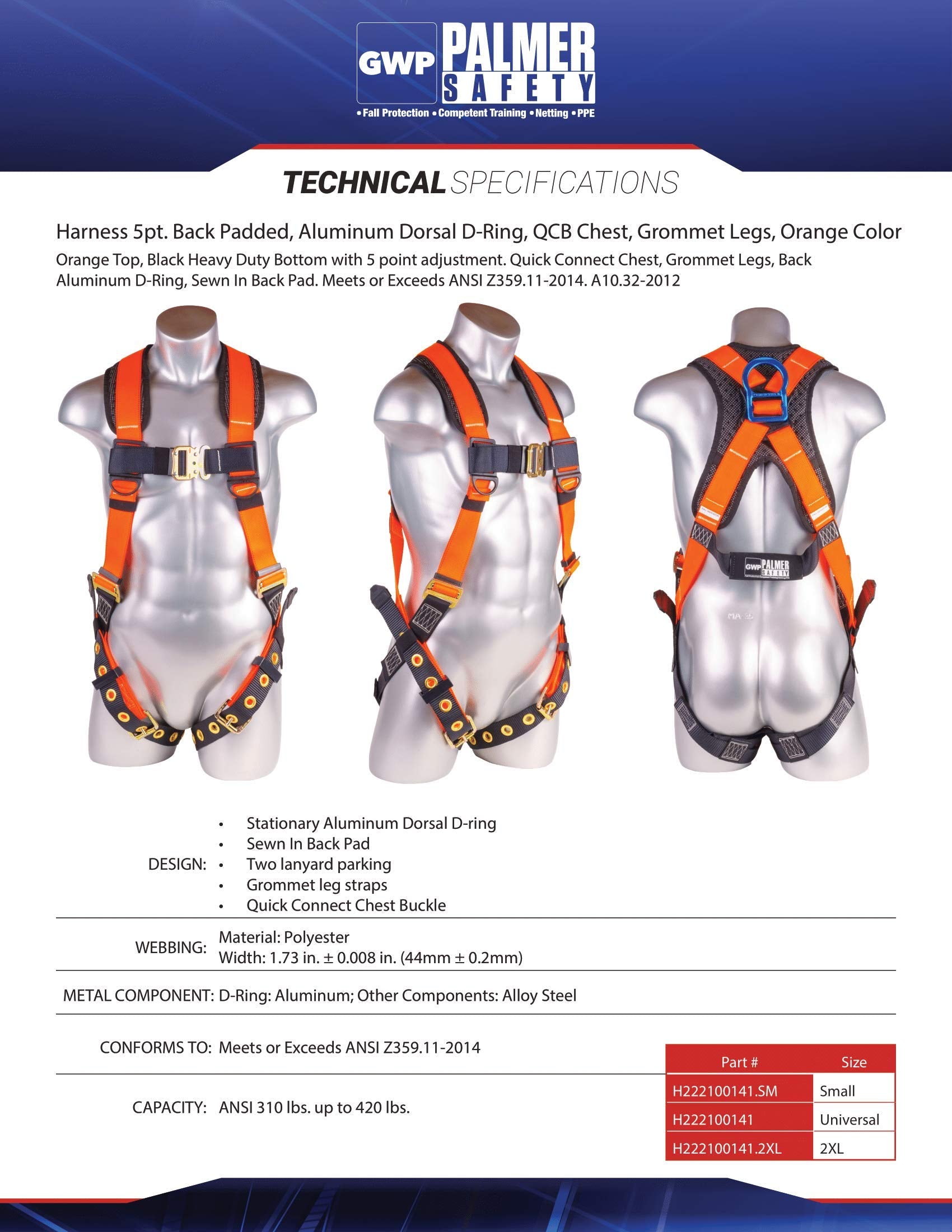 [1 Pack] Fall Protection 5pt Safety Harness w/ OSHA ANSI Compliant Personal Equipment
