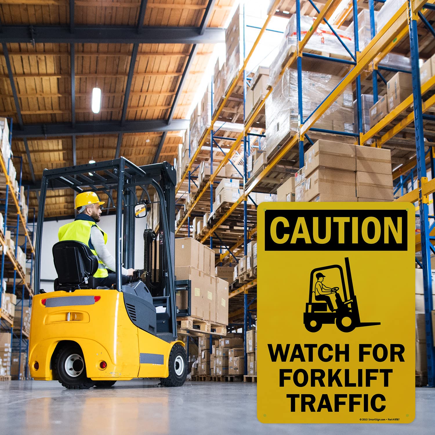 Caution - Watch For Forklift Traffic" Sign | 10" x 14" Aluminum