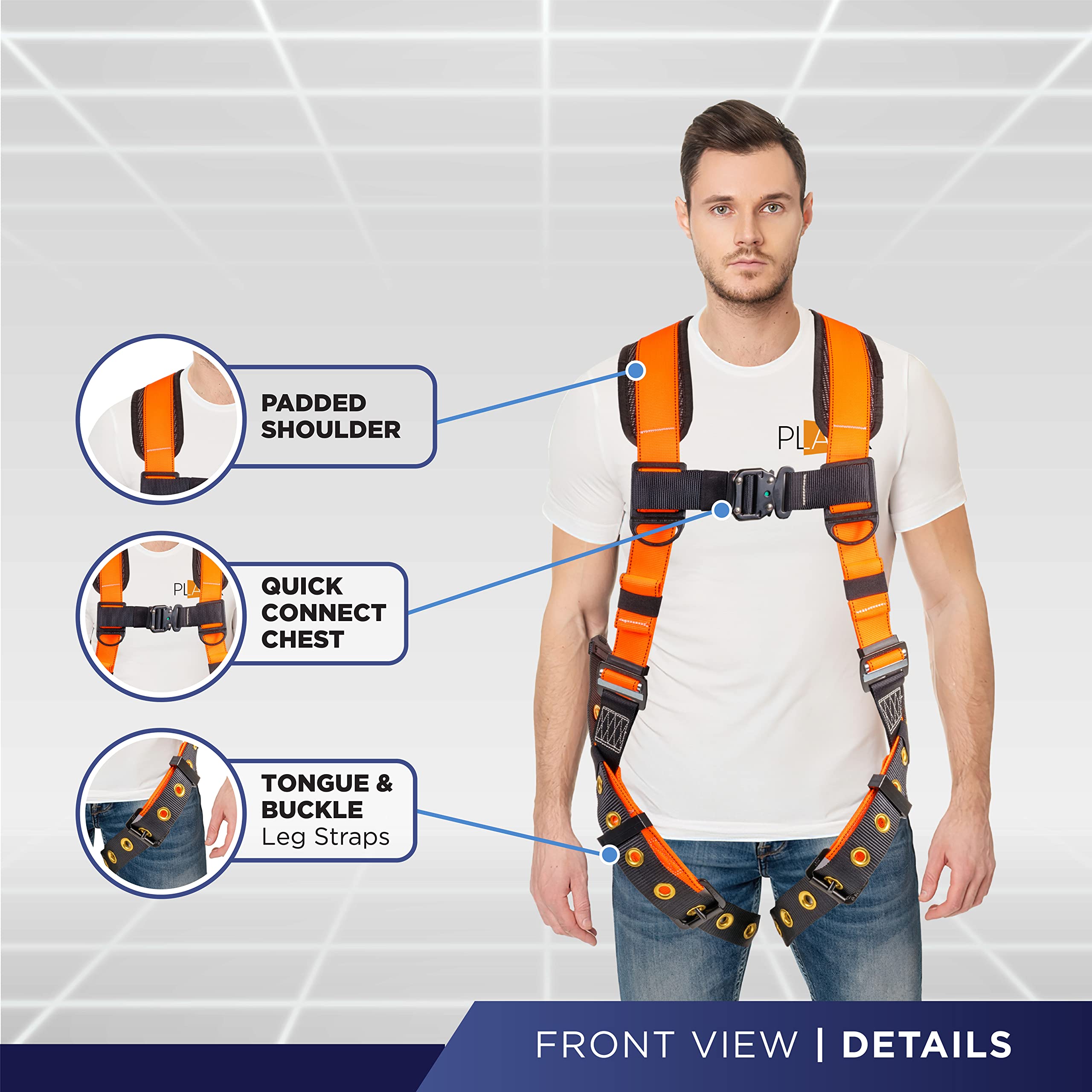 [1 Pack] Fall Protection 5pt Safety Harness w/ OSHA ANSI Compliant Personal Equipment