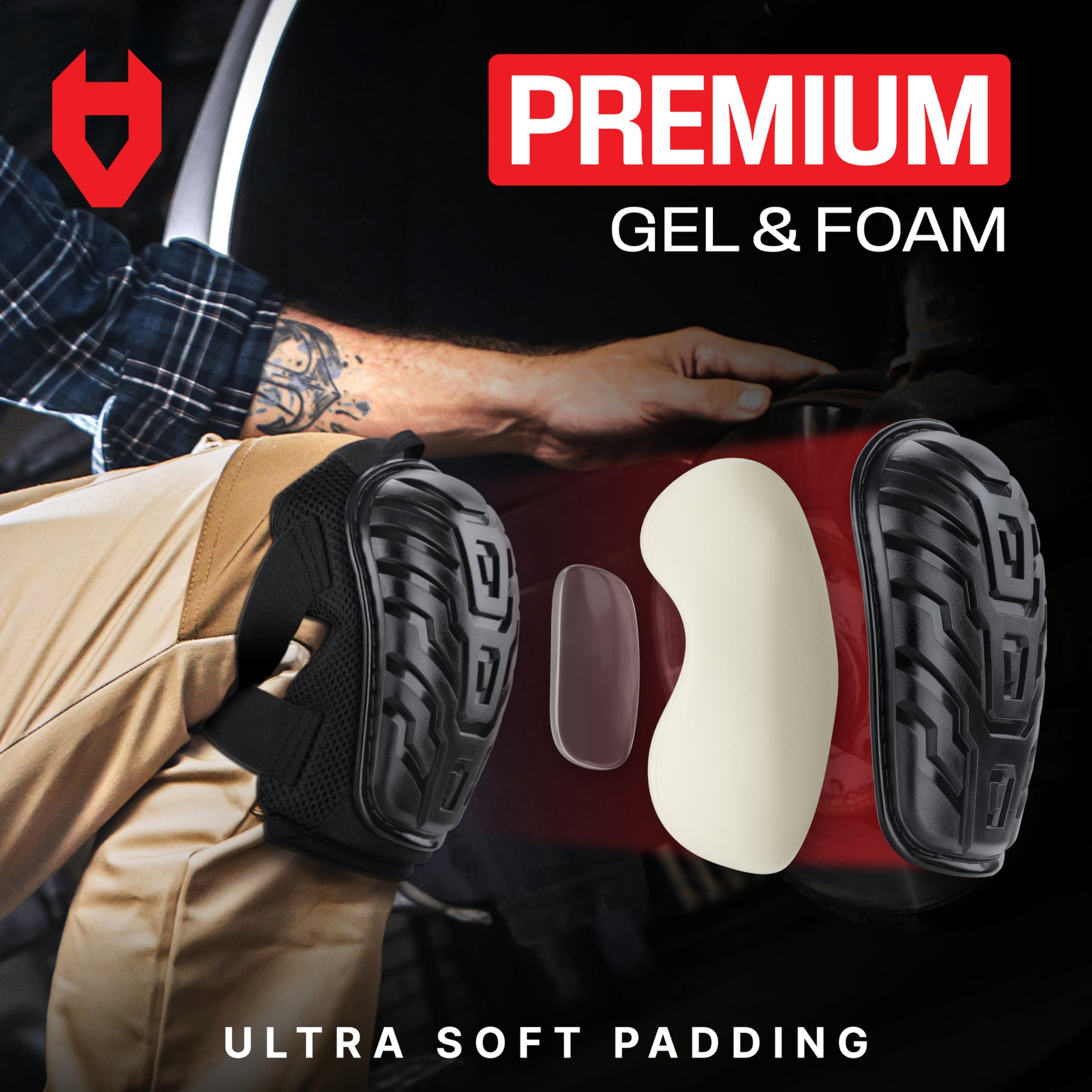 [1 Pair] Professional Construction Knee Pads for Men and Women w/ Non Slip Heavy Duty Cap Support