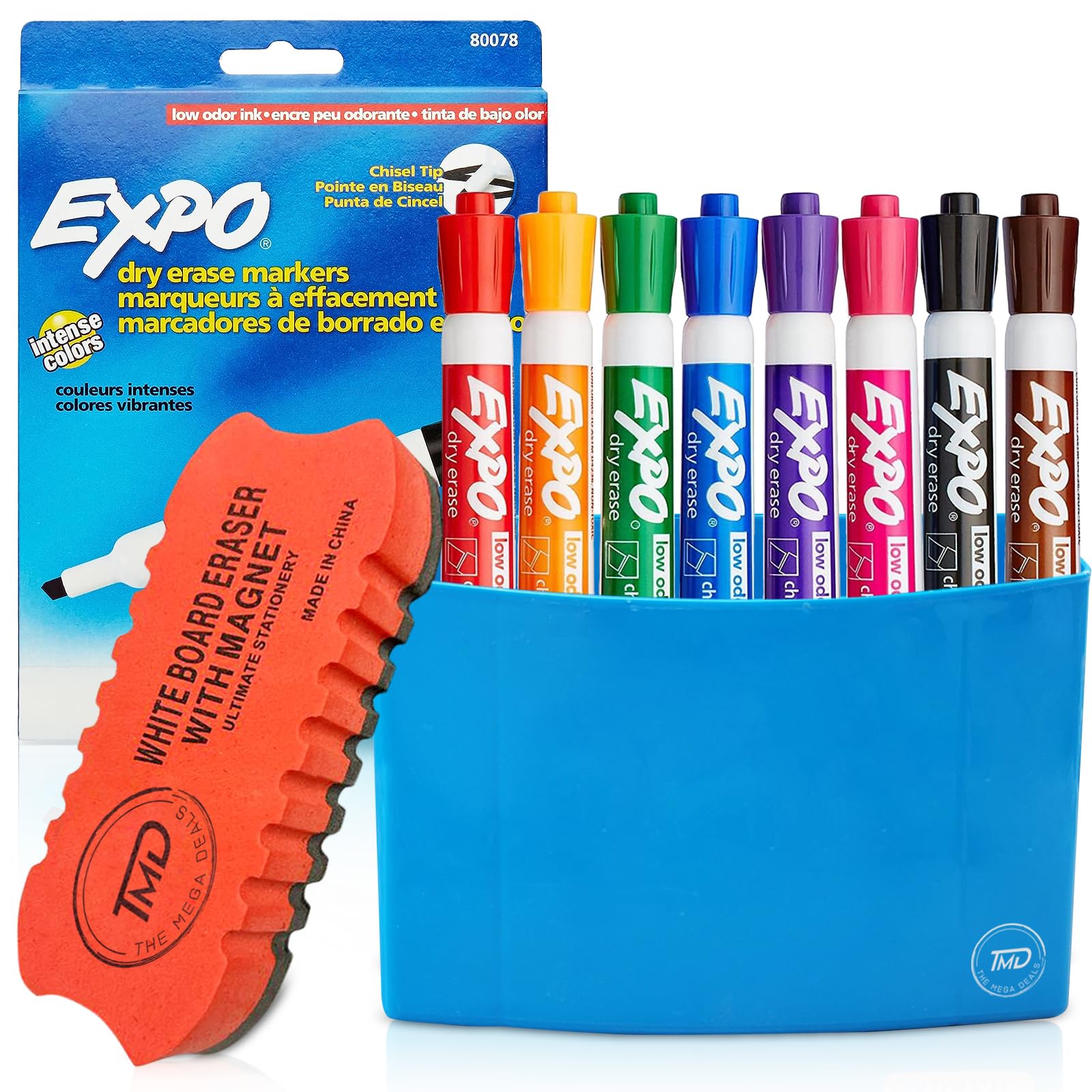 [10 PCS] 8 Chisel Tip Dry-Erase Markers, 1 Magnetic Marker Holder, 1 Eraser