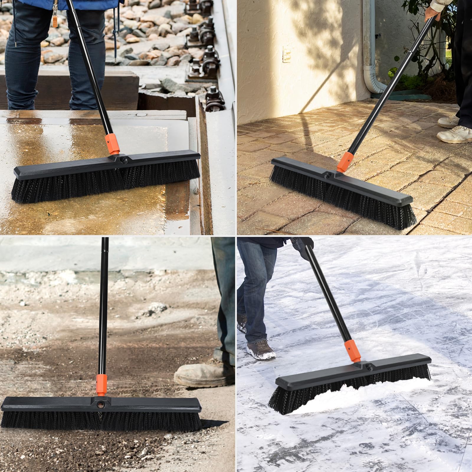 24 Inches Push Broom Outdoor Heavy Duty Floor Scrub Brush with Long Handle