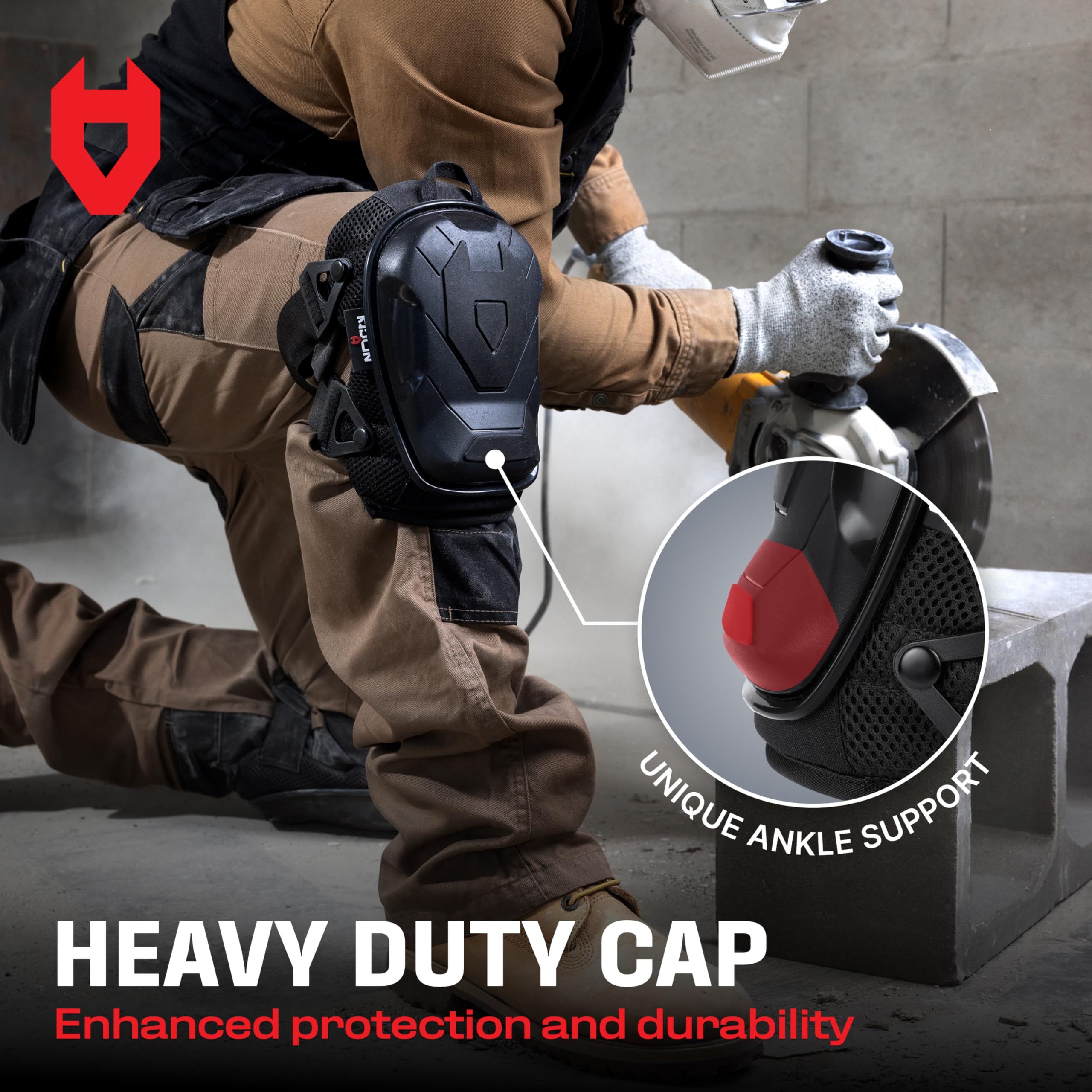 [1 Pair] Professional Construction Knee Pads for Men and Women w/ Non Slip Heavy Duty Cap Support