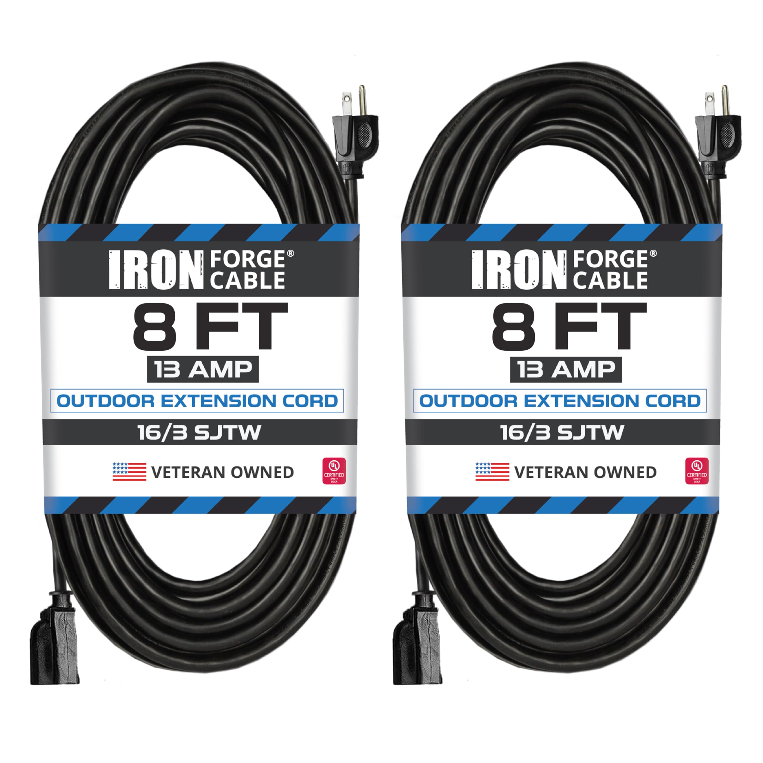 Weatherproof Outdoor Extension Cord, 16/3 SJTW Heavy Duty Black Extension Cord 3 Prong, 13 Amp Exterior Power Cable