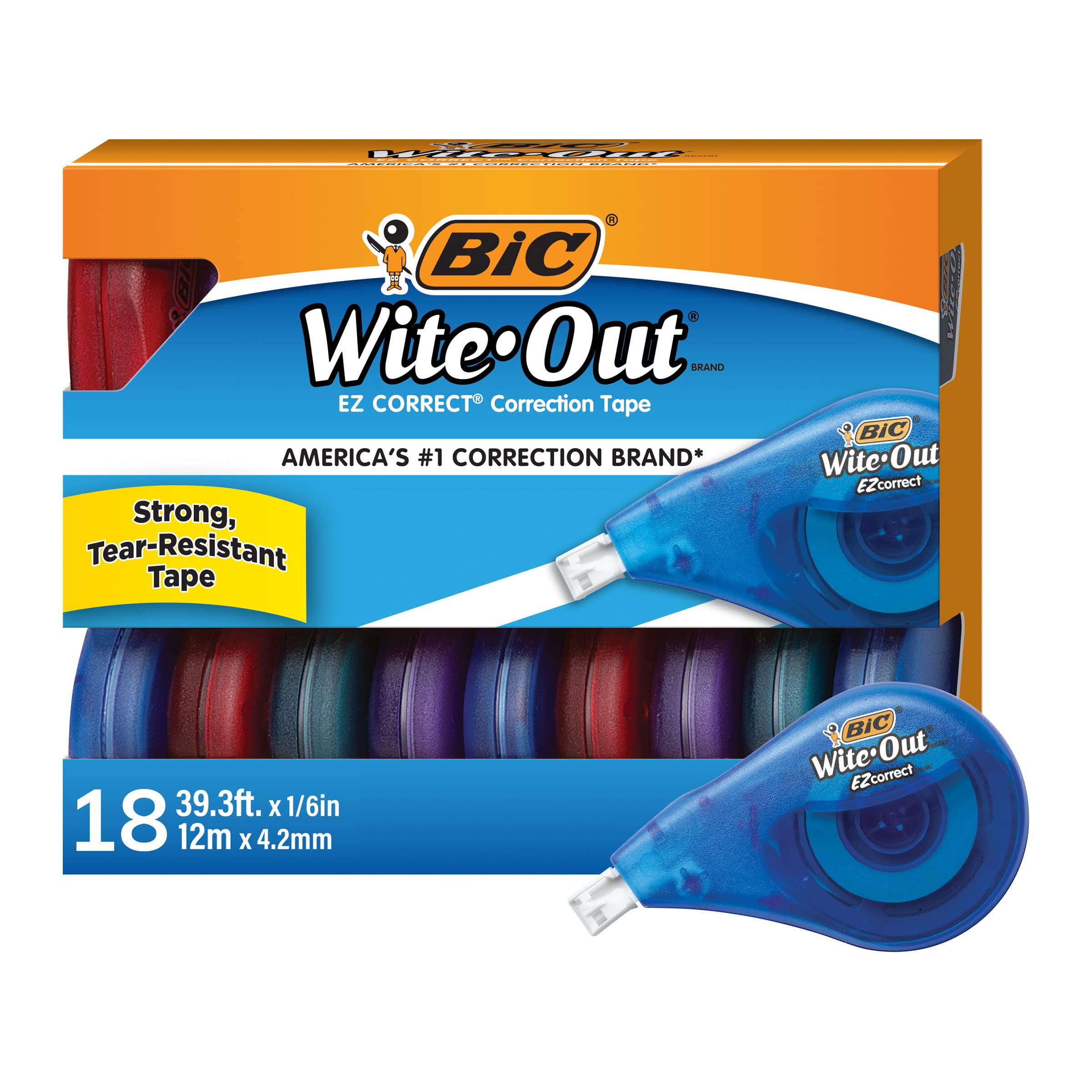 BIC White-Out Correction Tape (WOTAP10- WHI), 39.3 Feet, 10 Pack / 18 Pack