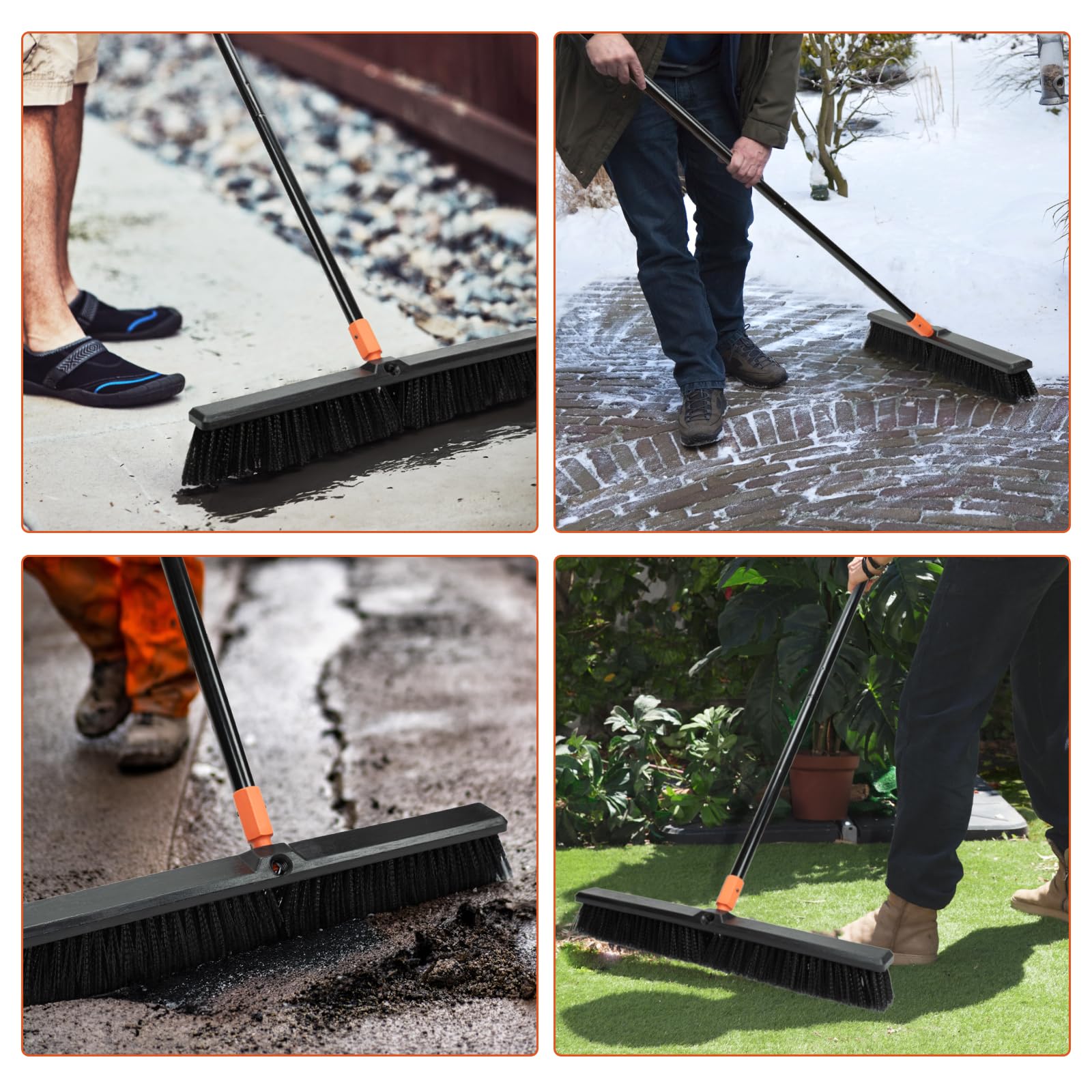 24 Inches Push Broom Outdoor Heavy Duty Floor Scrub Brush with Long Handle