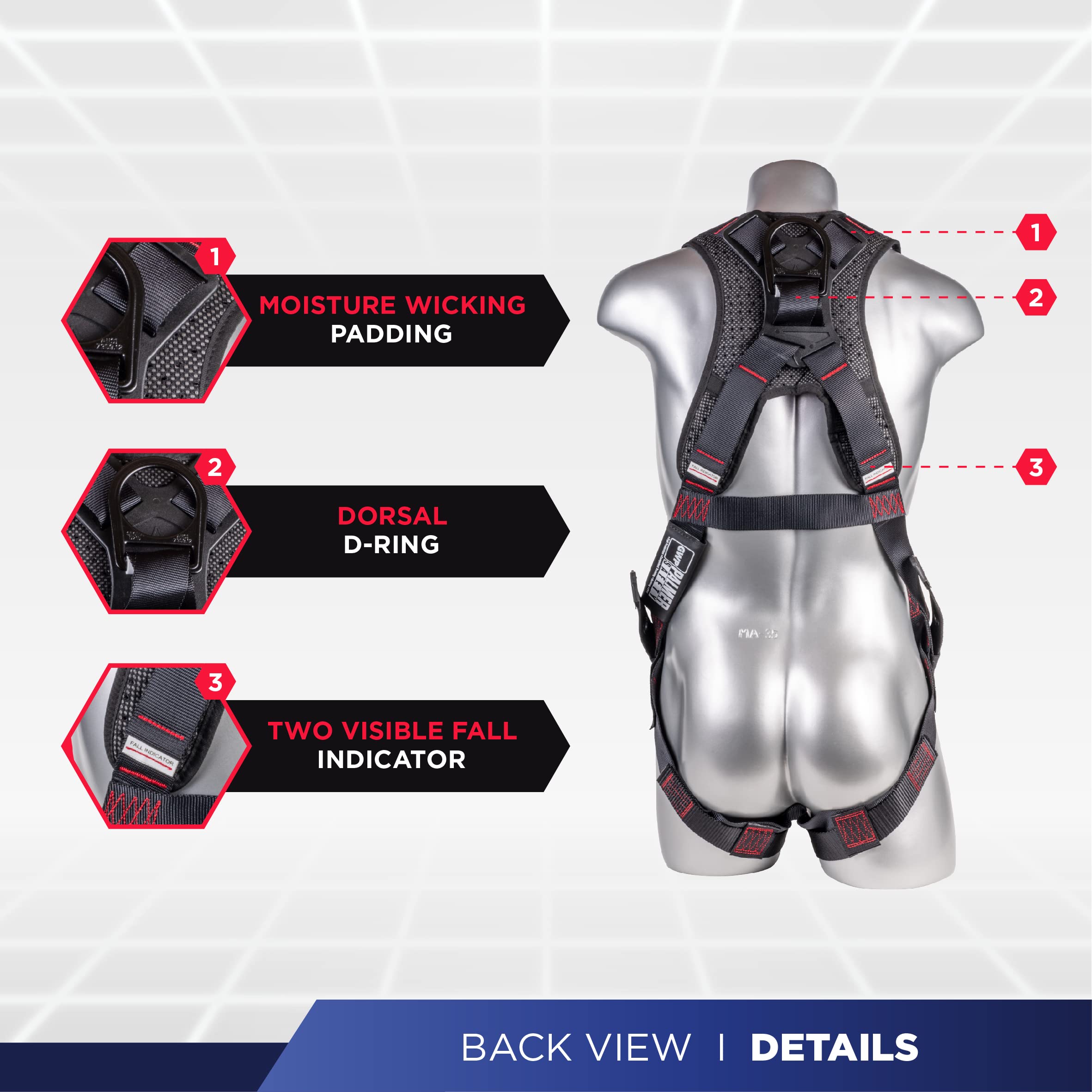 [1 Pack] Fall Protection 5pt Safety Harness w/ OSHA ANSI Compliant Personal Equipment