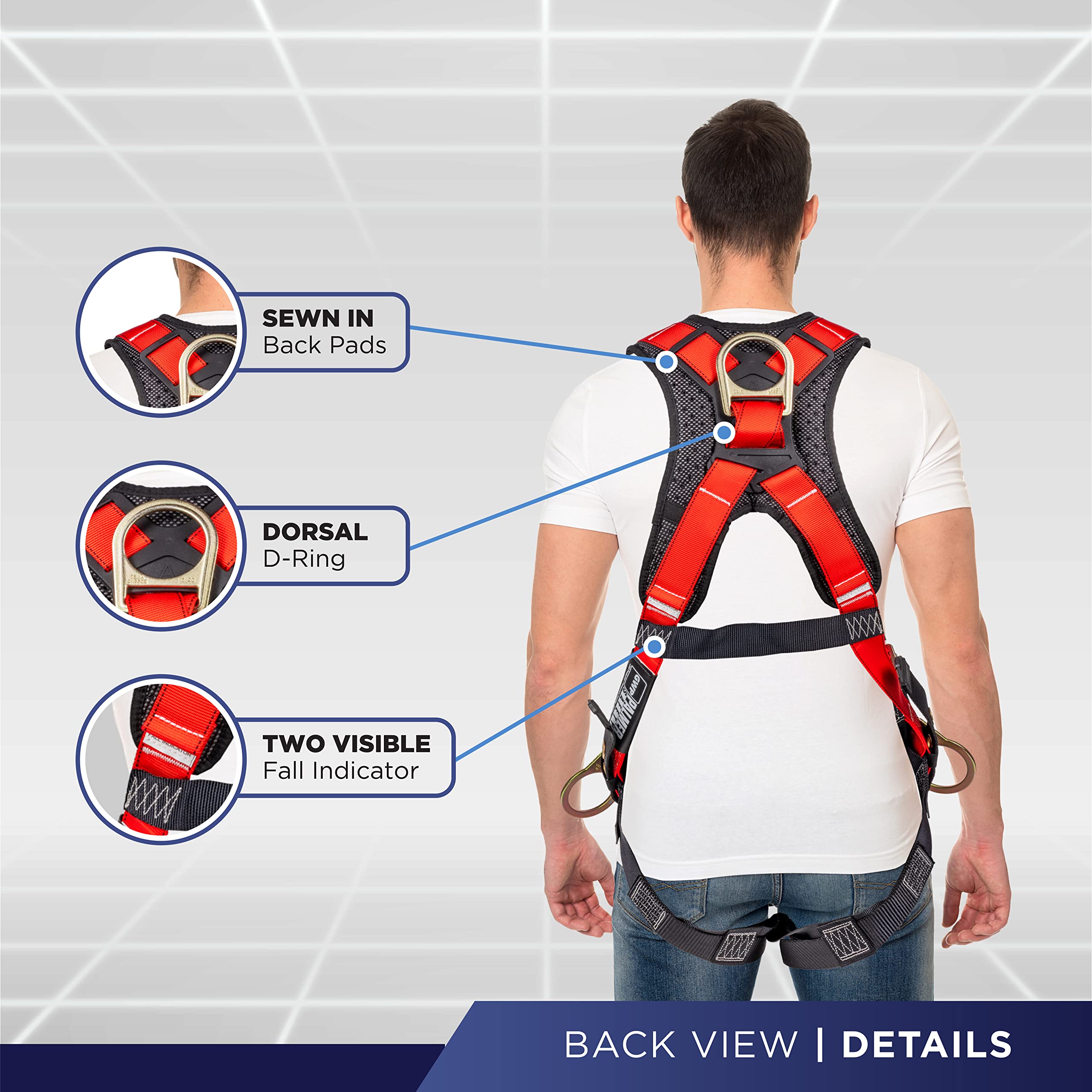 [1 Pack] Fall Protection 5pt Safety Harness w/ OSHA ANSI Compliant Personal Equipment