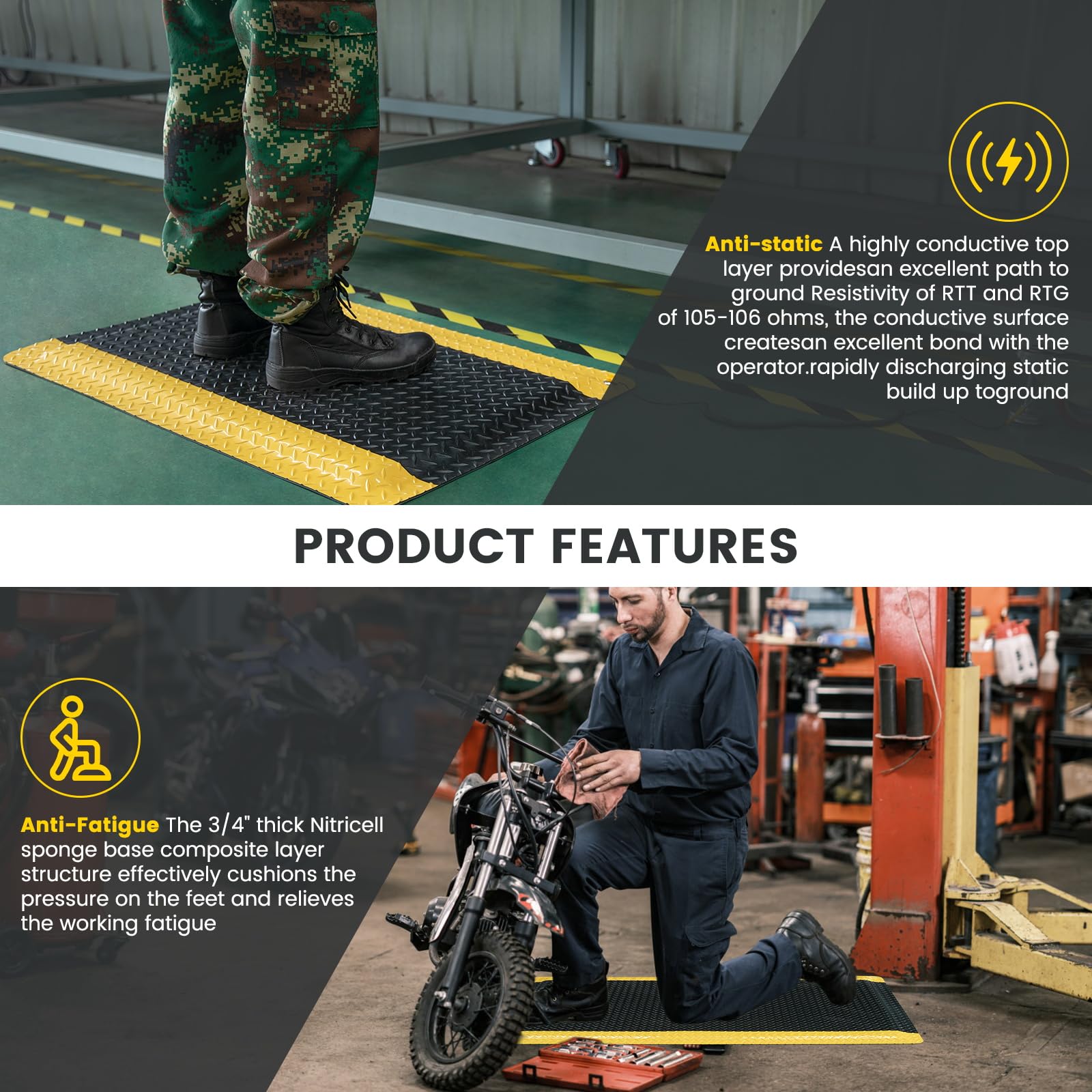 3' x 5' ESD Anti-Fatigue Conductive Mat, Durable Heavy Duty Diamond Plate