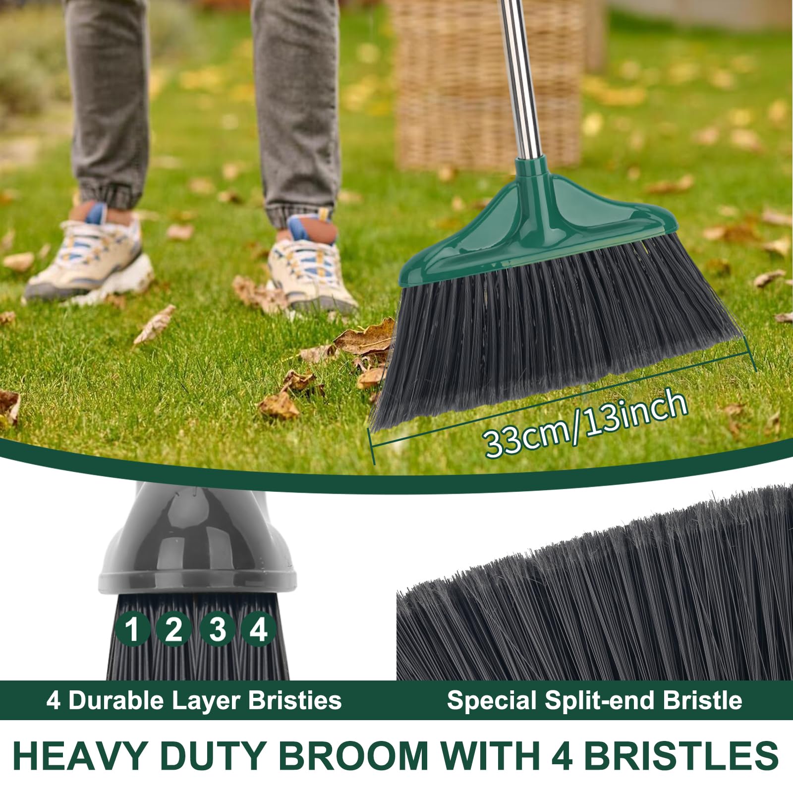 [4 Pack] Heavy Duty Commercial Broom with 61" handle