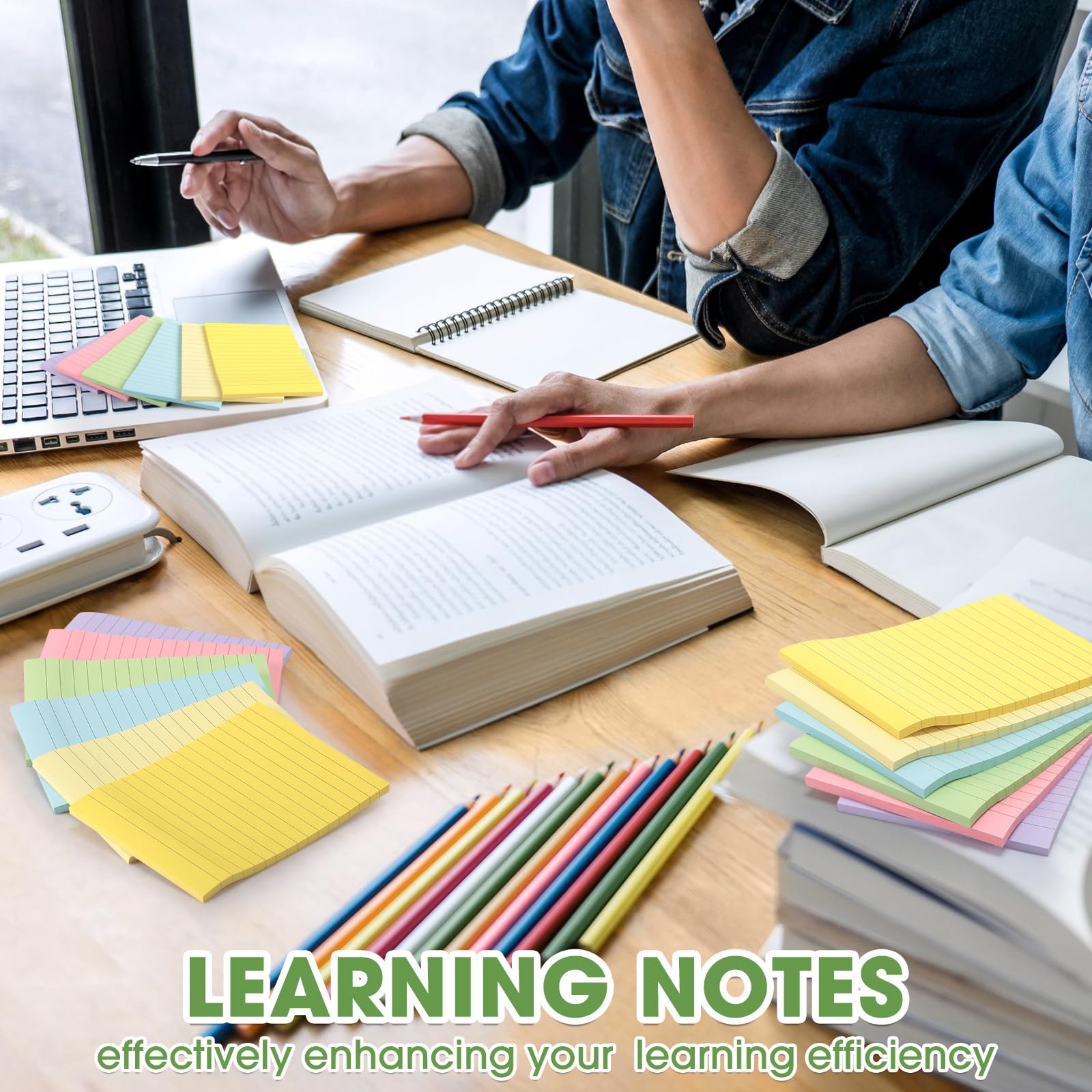 48 Pcs Lined Sticky Notes 4 x 6 Self Stick Note Pads 6 Bright Colors, 50 Sheets Pad