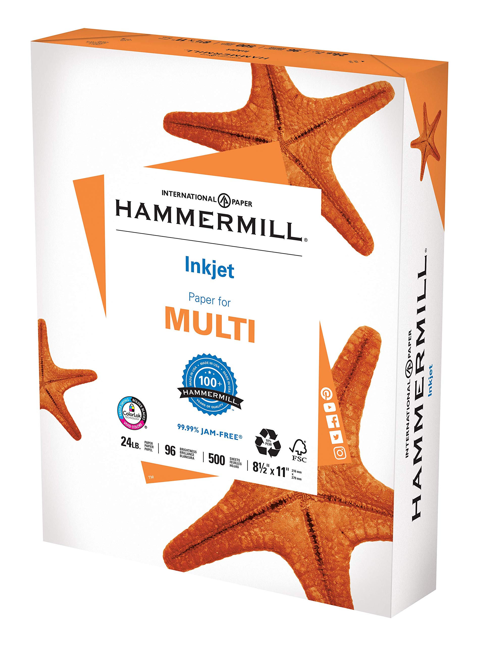 Hammermill Printer Paper, 24 lb, 8.5 x 11 - (500/2500 Sheets) - 96 Bright, Made in the USA, 105050R