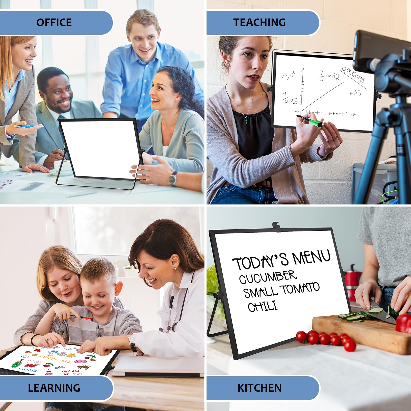 [1 Set] Dry Erase White Board with Stand, 10 Markers, 4 Magnets, 1 Eraser