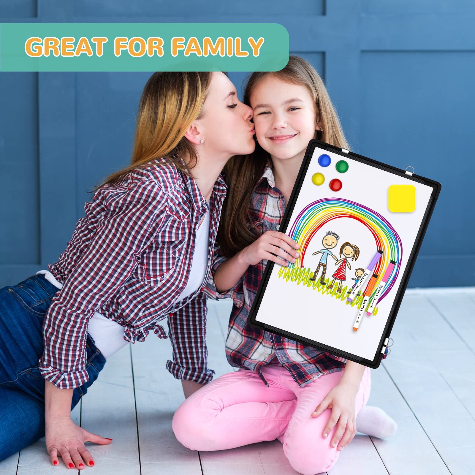 [1 Set] Double-Sided Monthly Calendar Whiteboard with Cork Strip, 17" x 13"