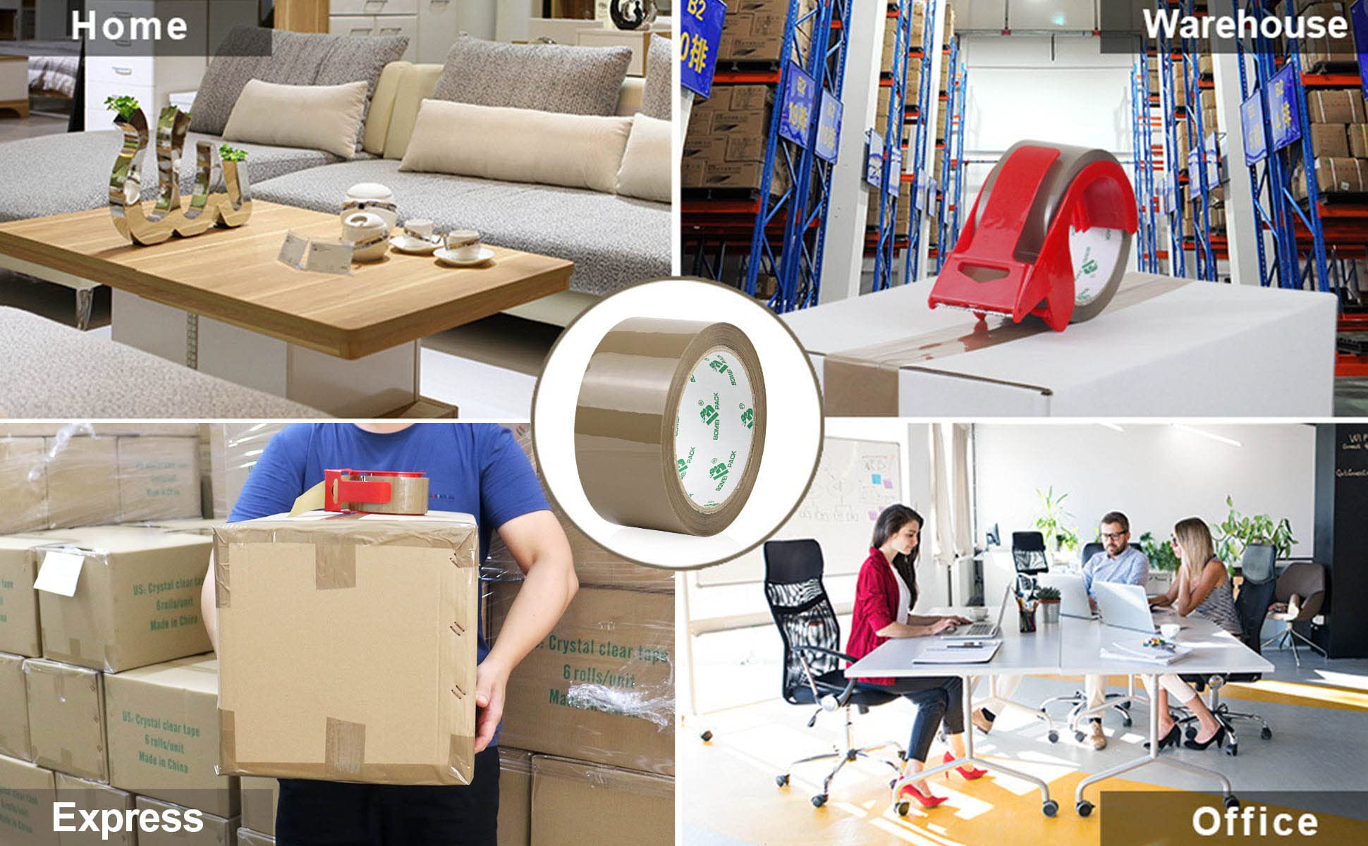 Brown Packing Tape with Dispenser, 2.4 Mil 1.88 Inch x 60 Yards, 6 Refills Rolls