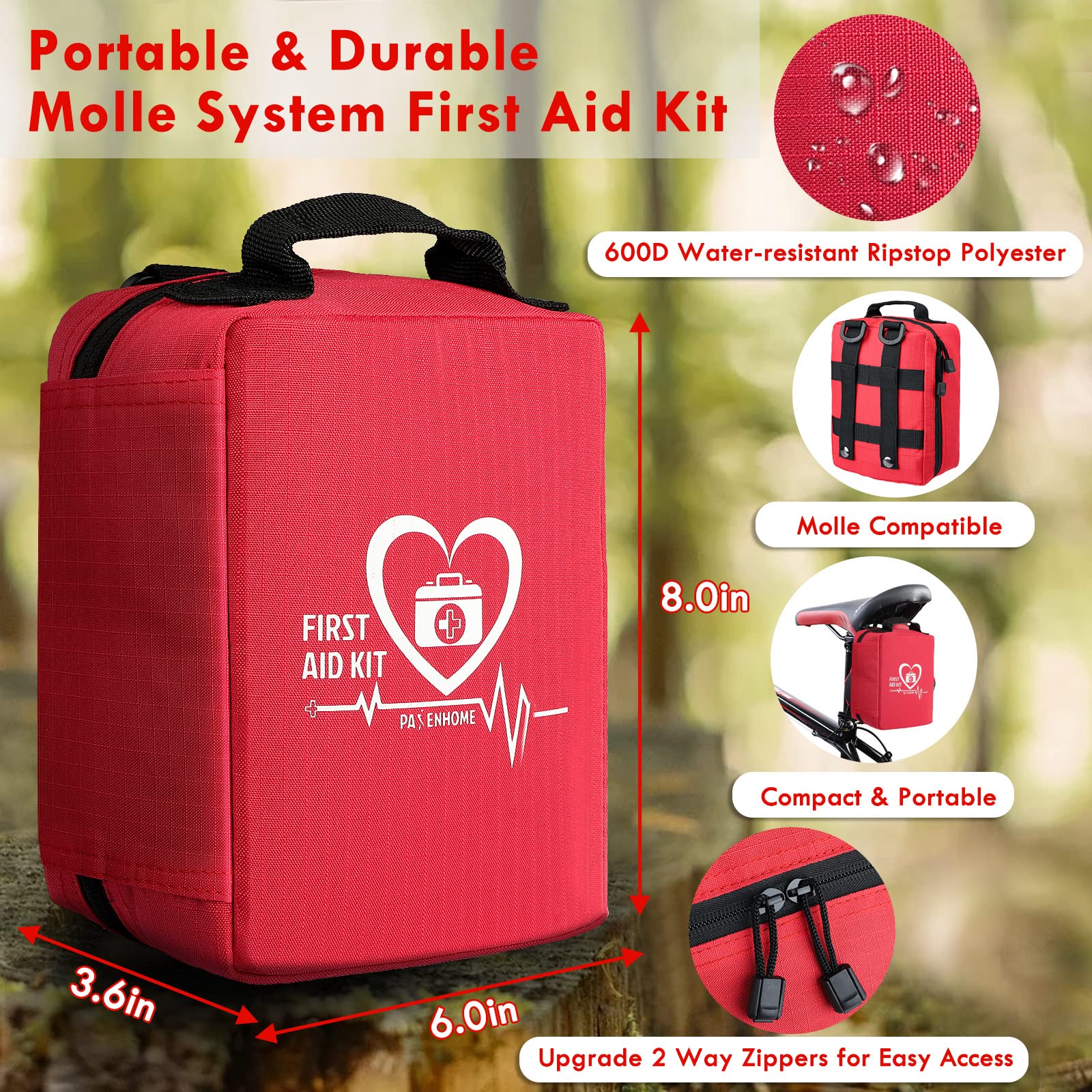 Pasenhome First Aid Kits, First Aid Bag with Labelled Compartments