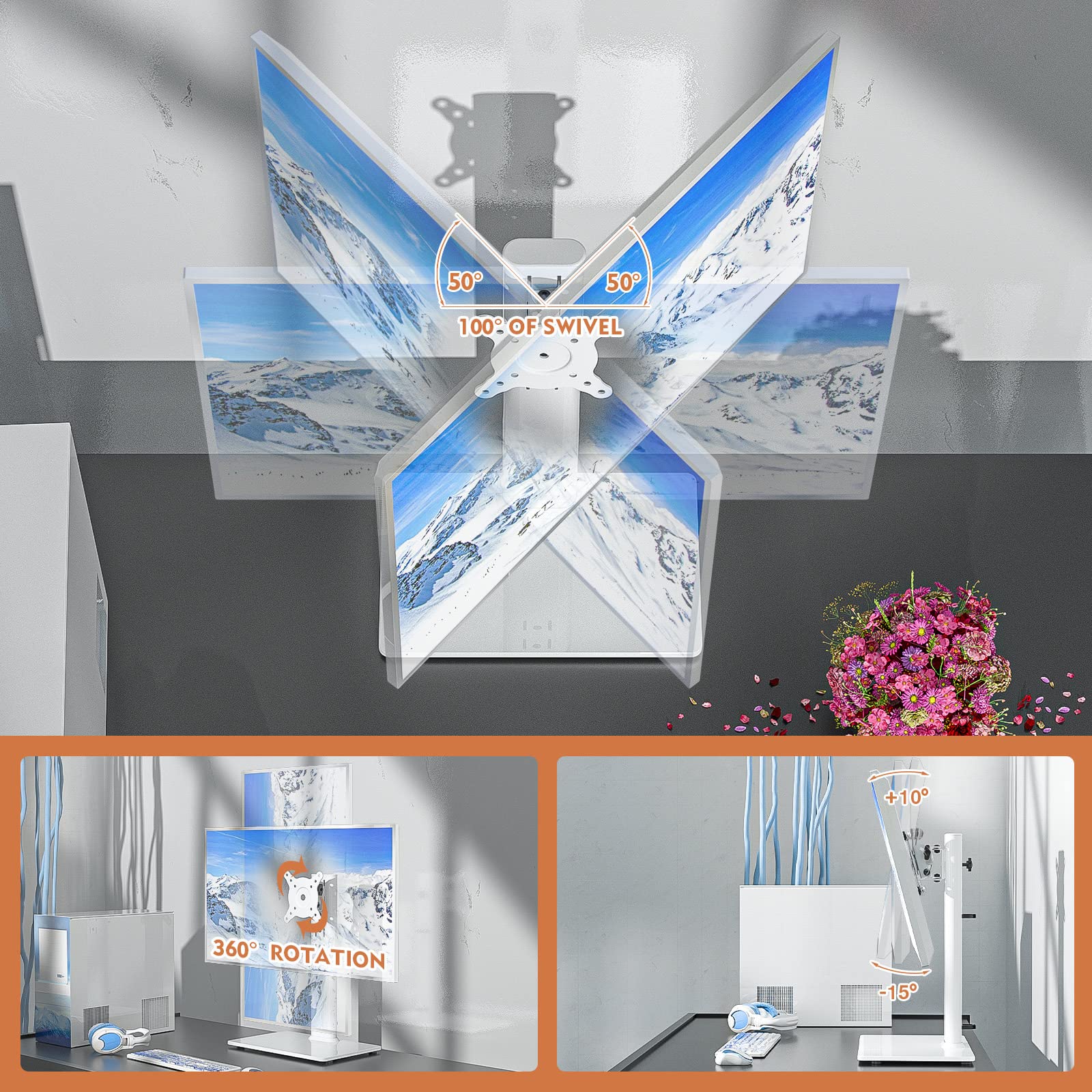 [1 PC] Single Computer Monitor Mounts, Freestanding Riser with Height Adjustable