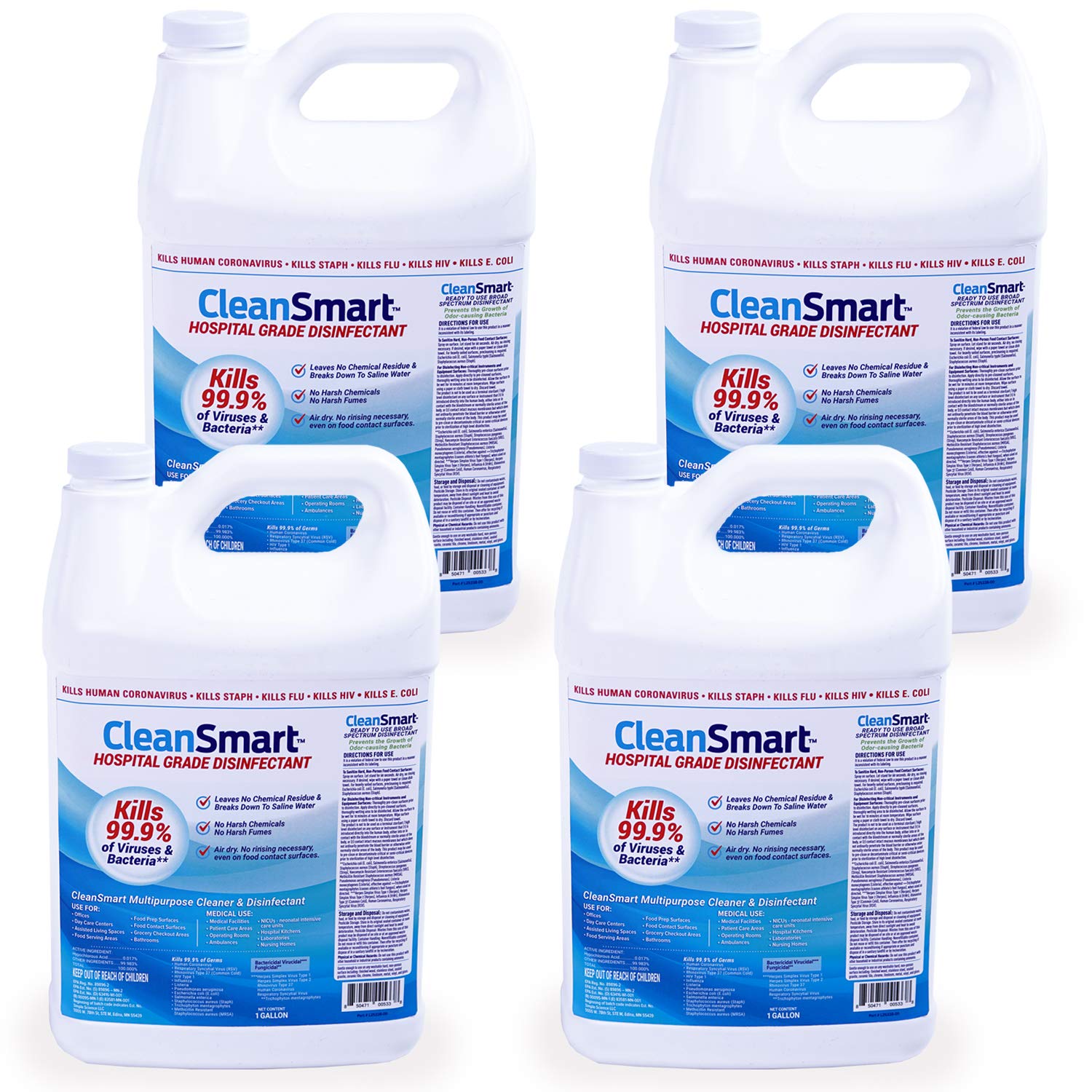 CleanSmart Disinfectant, Kills 99.9% of Viruses and Bacteria, EPA Registered, 1 Gallon (HOCL) - 1 & 4 Pack