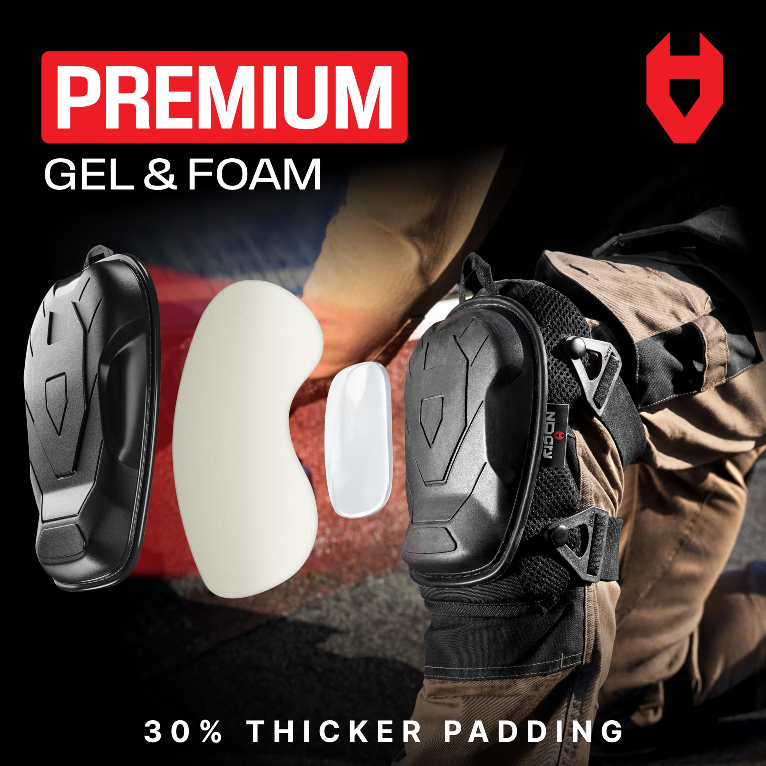 [1 Pair] Professional Construction Knee Pads for Men and Women w/ Non Slip Heavy Duty Cap Support