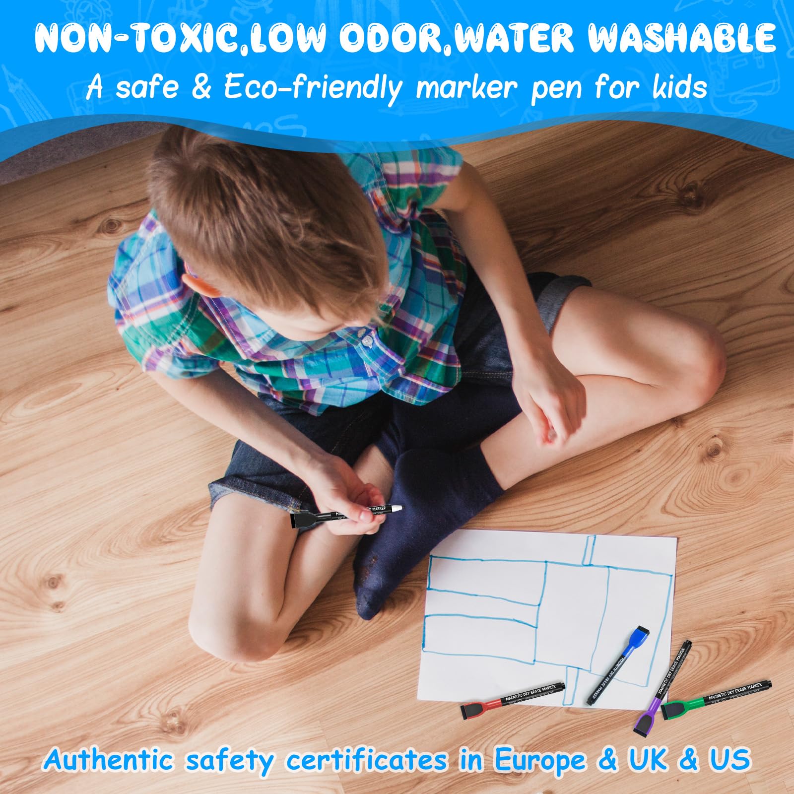 [12 / 24 / 36 PCS] Magnetic Dry Erase Markers Fine Tip with Eraser Cap