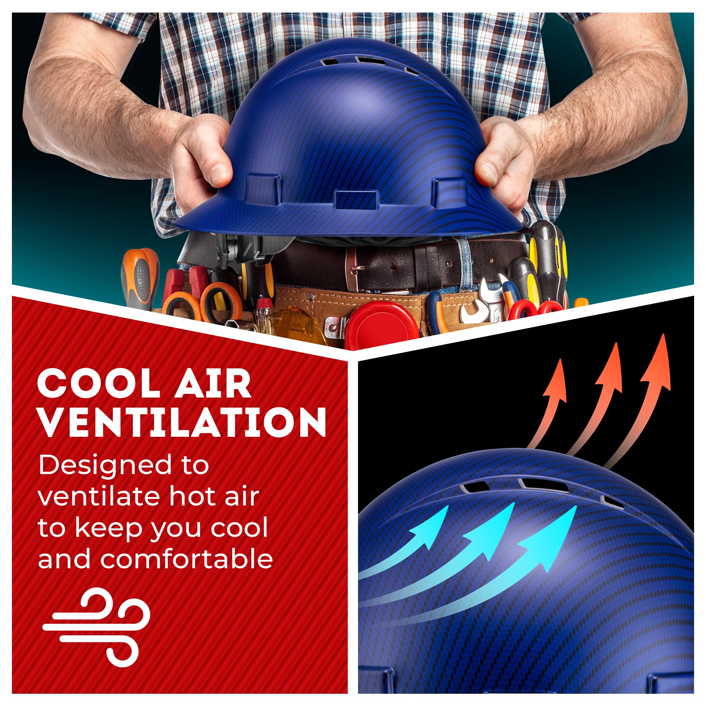 [1 PC] Full Brim Vented Carbon Fiber Matte Finish OSHA Hard Hat with 6-Point Suspension