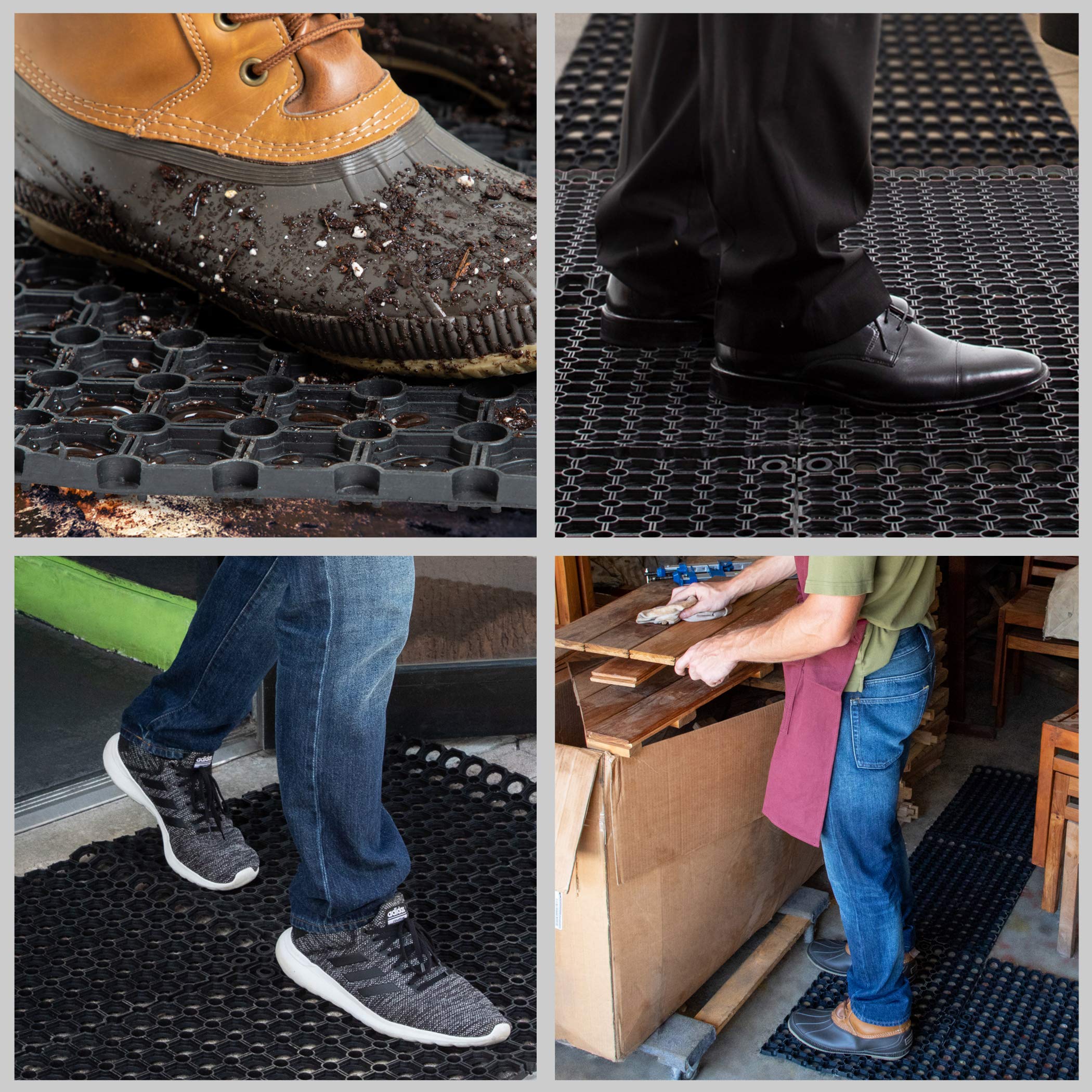 [1/2/12 Mat] Interlocking Rubber Drainage Floor Mat - Anti-Fatigue - 24 x 16 inches