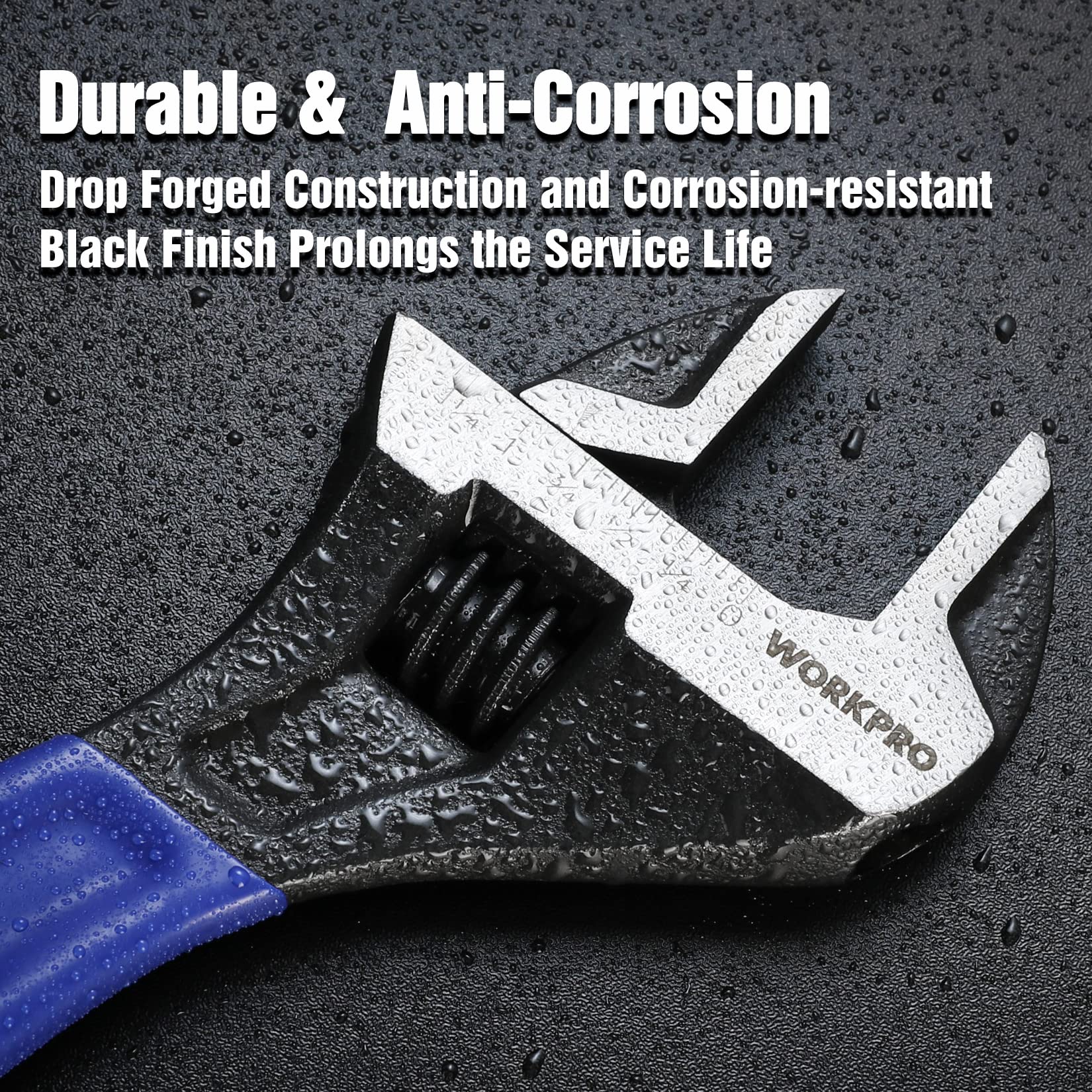 6/8/10 Inch Adjustable Wrench, Cr-V Steel Wrench, Wide Jaw Black Oxide Wrench, Metric & SAE Scales, for Home, Garage, Workshop and DIY