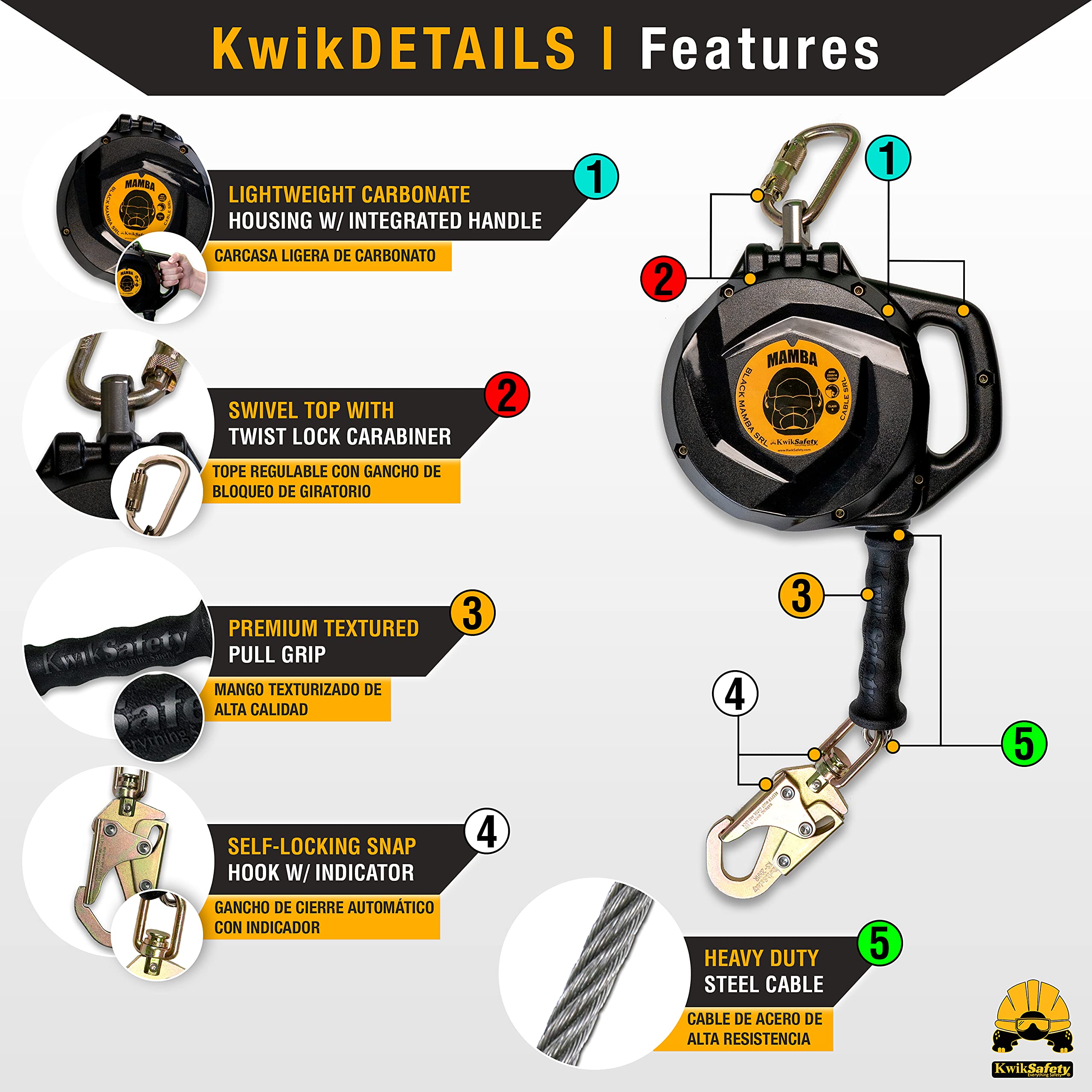 [20FT / 33FT] Self Retracting Lifeline Class B Cable SRL ANSI OSHA
