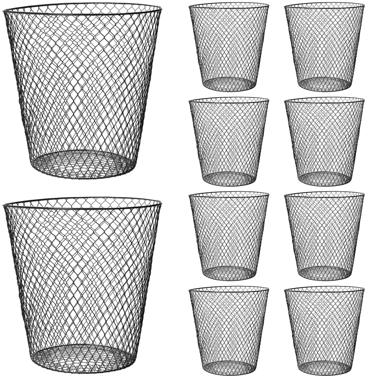 10 Pack Round Waste Basket, Wire Mesh Desk Metal Trash Garbage Can
