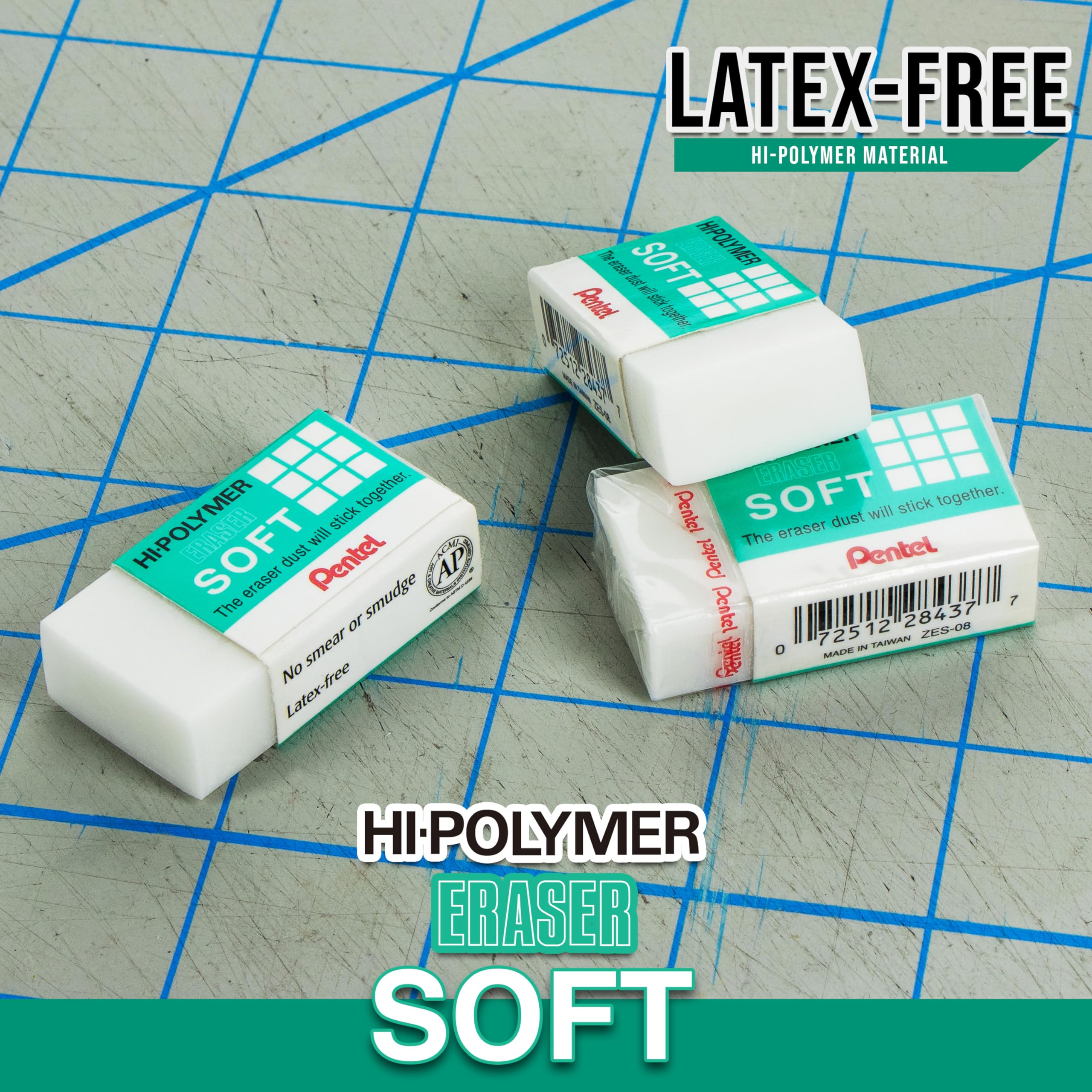 Pentel Hi-Polymer Soft Eraser, 36 Pack