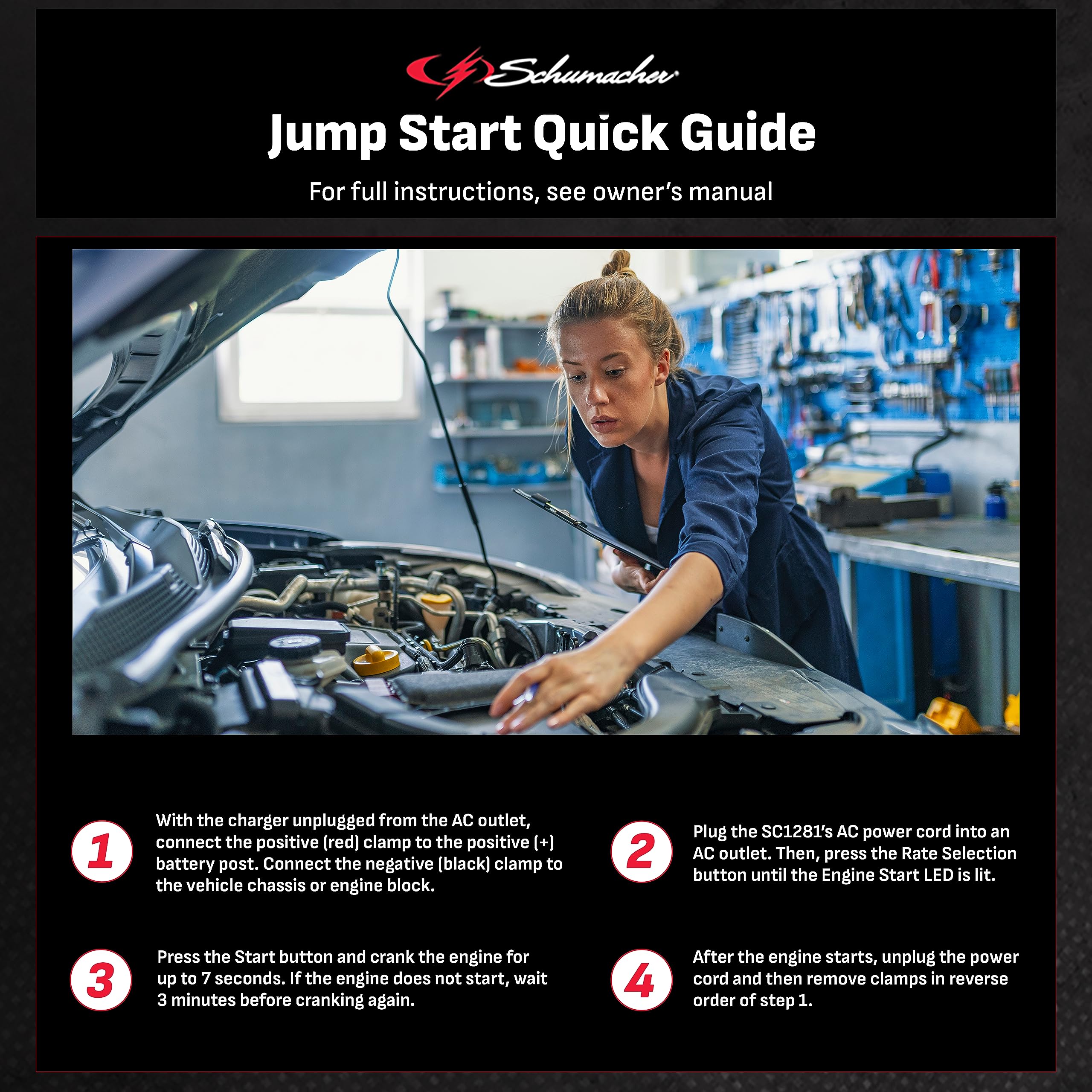 Electric SC1281 Fully Automatic Battery Charger and Jump Starter, 100 Cranking Amps, 30-Amp Boost Mode