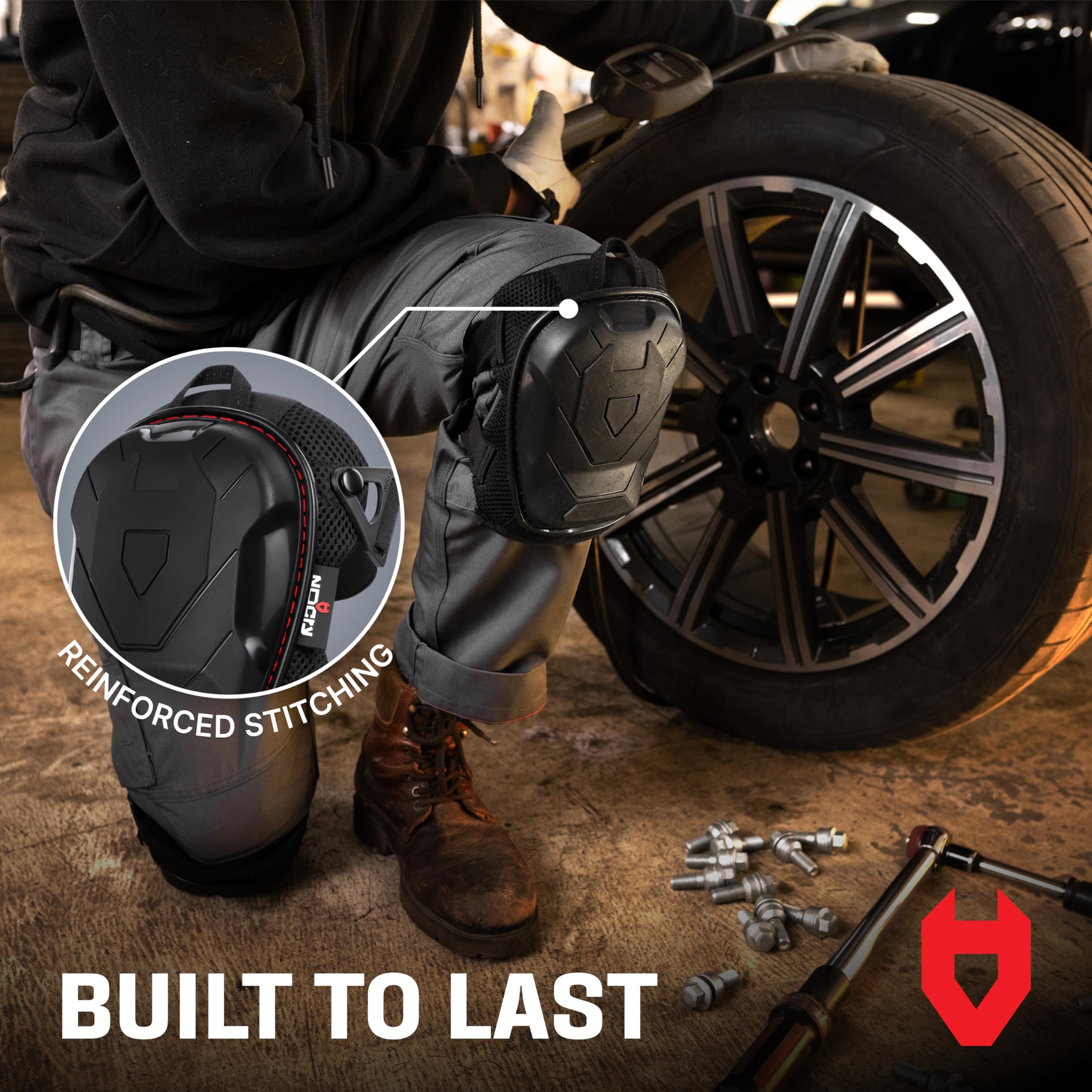 [1 Pair] Professional Construction Knee Pads for Men and Women w/ Non Slip Heavy Duty Cap Support