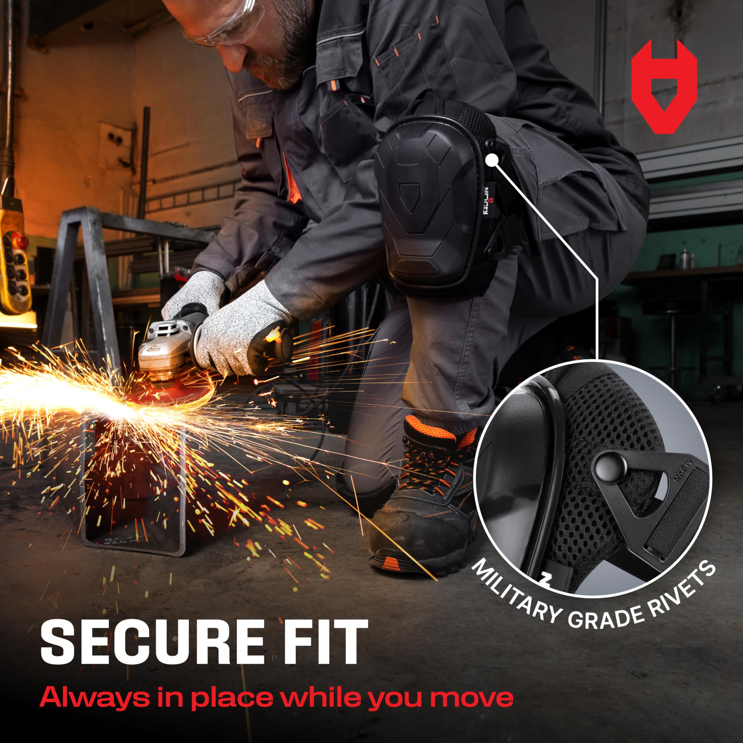 [1 Pair] Professional Construction Knee Pads for Men and Women w/ Non Slip Heavy Duty Cap Support