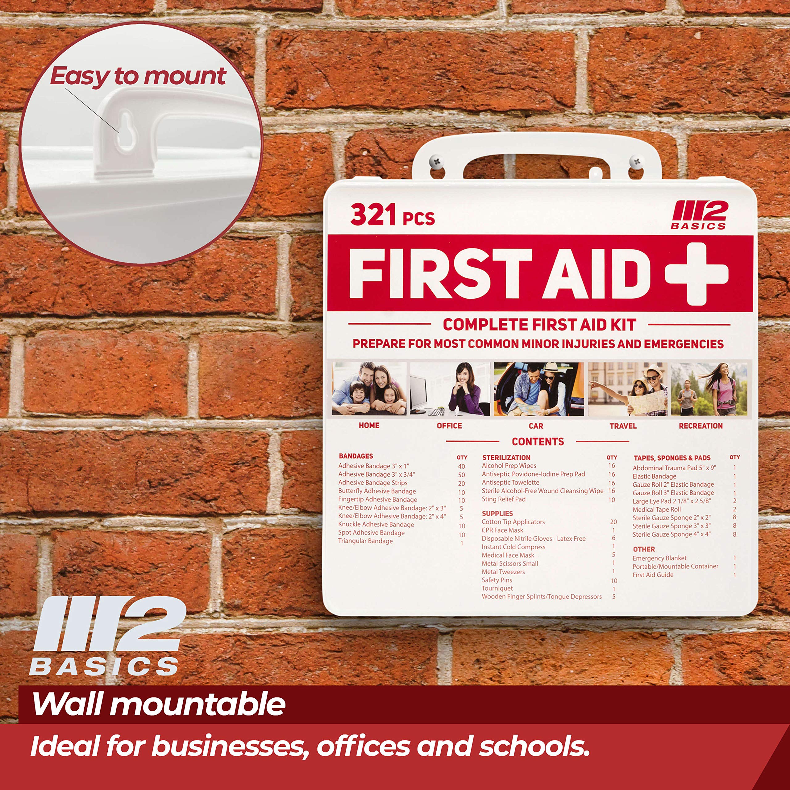 M2 BASICS Complete 321 Piece Emergency First Aid Kit