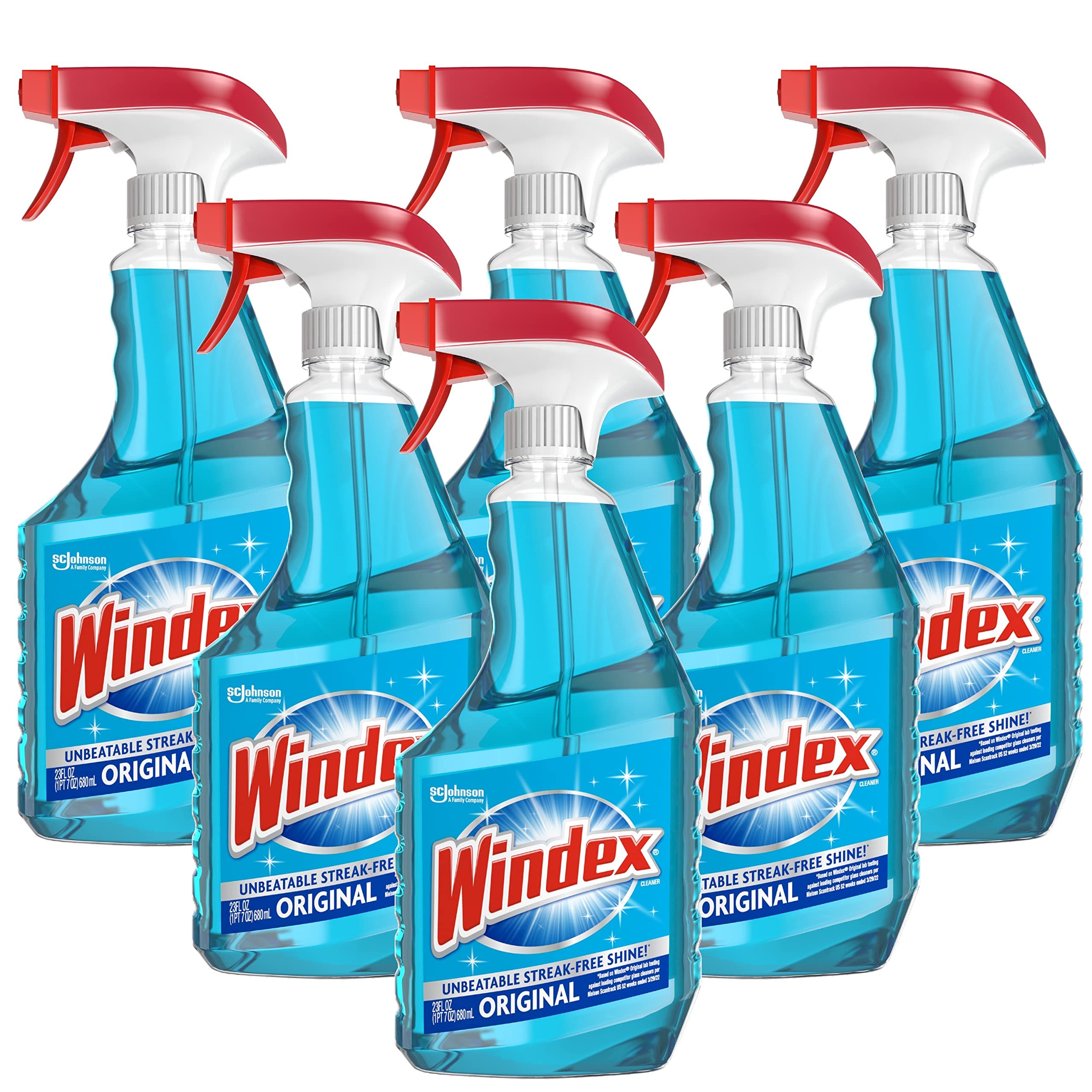 Windex Glass Cleaner Spray,  Made from 100% Recovered Coastal Plastic, 23 Fl Oz, Pack of 6