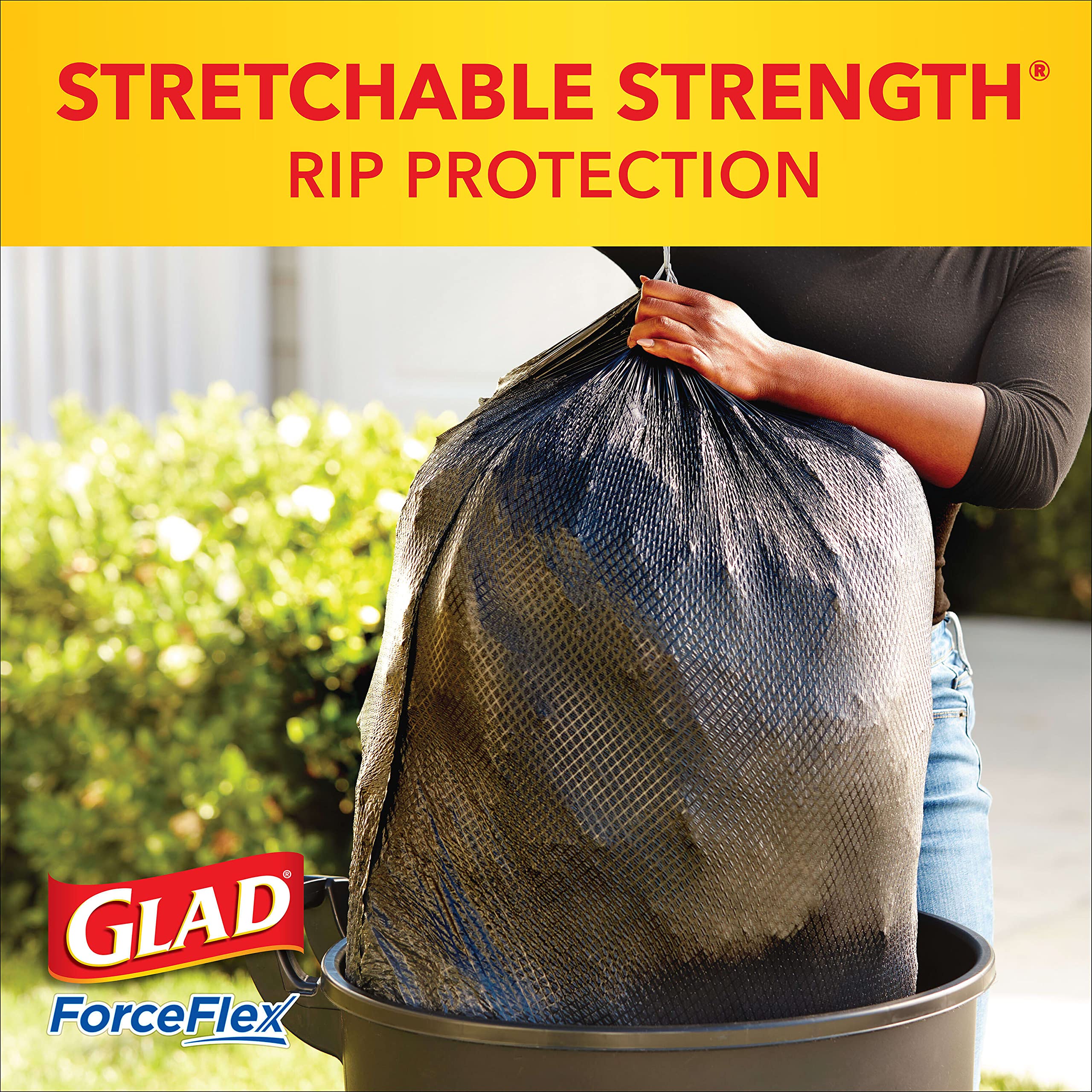 Glad Large Drawstring Trash Bags, ForceFlex 30 Gallon Black Trash Bags, 25/50/68 Count