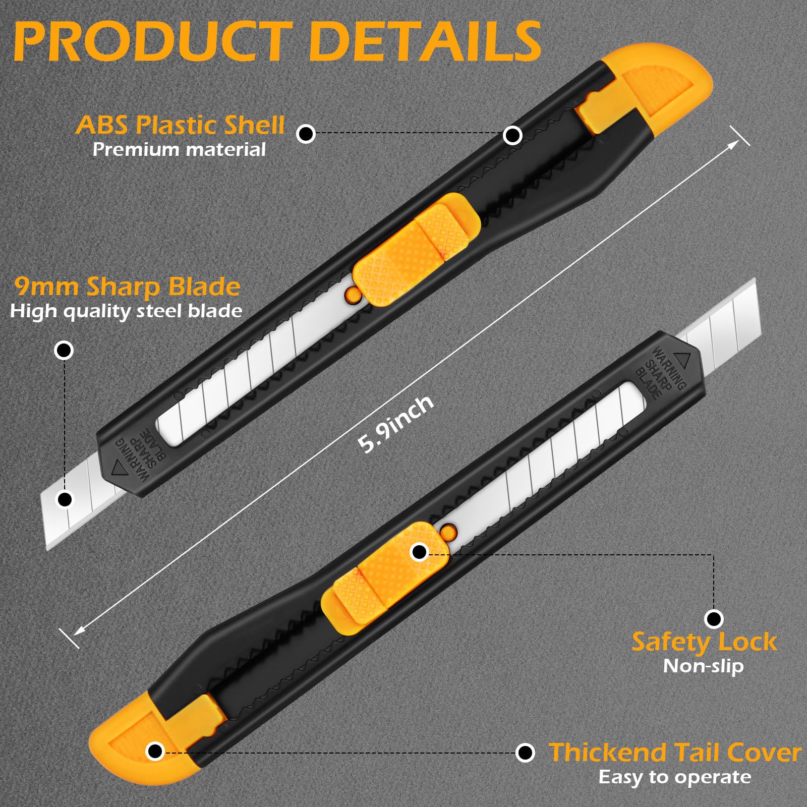300 Pcs Box Cutters Retractable Utility Knife 9mm Wide Blade Cutter