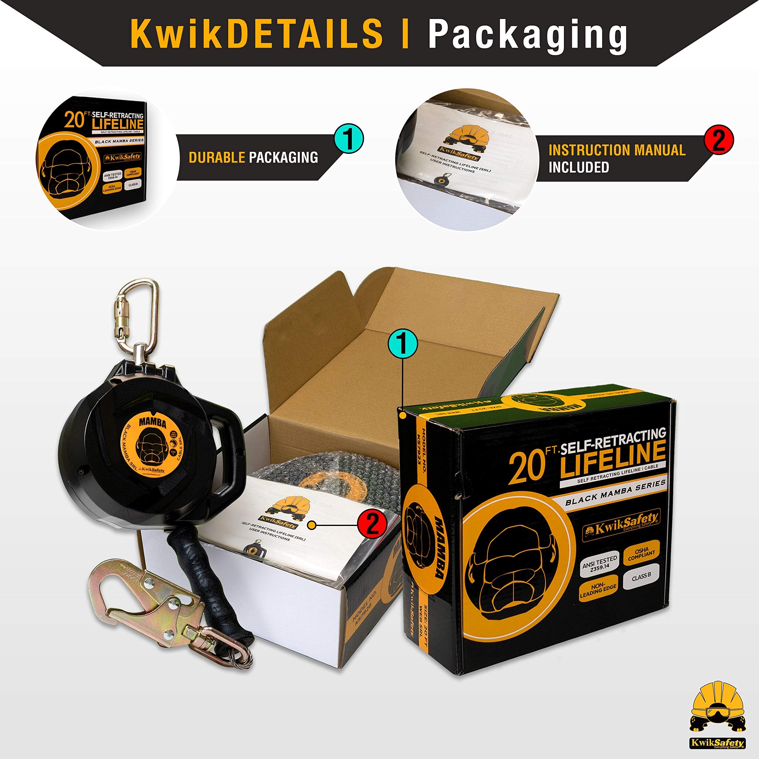 [20FT / 33FT] Self Retracting Lifeline Class B Cable SRL ANSI OSHA