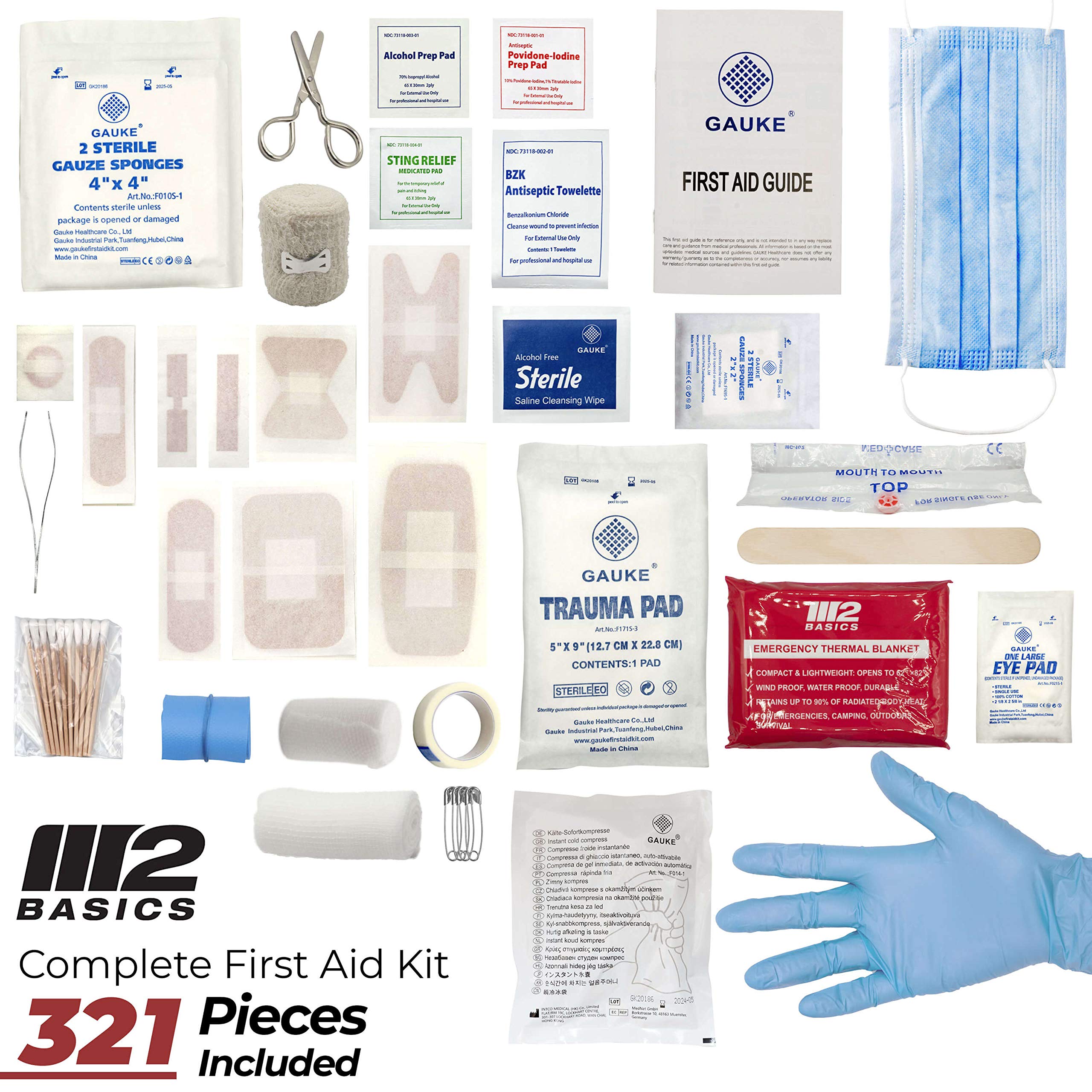 M2 BASICS Complete 321 Piece Emergency First Aid Kit