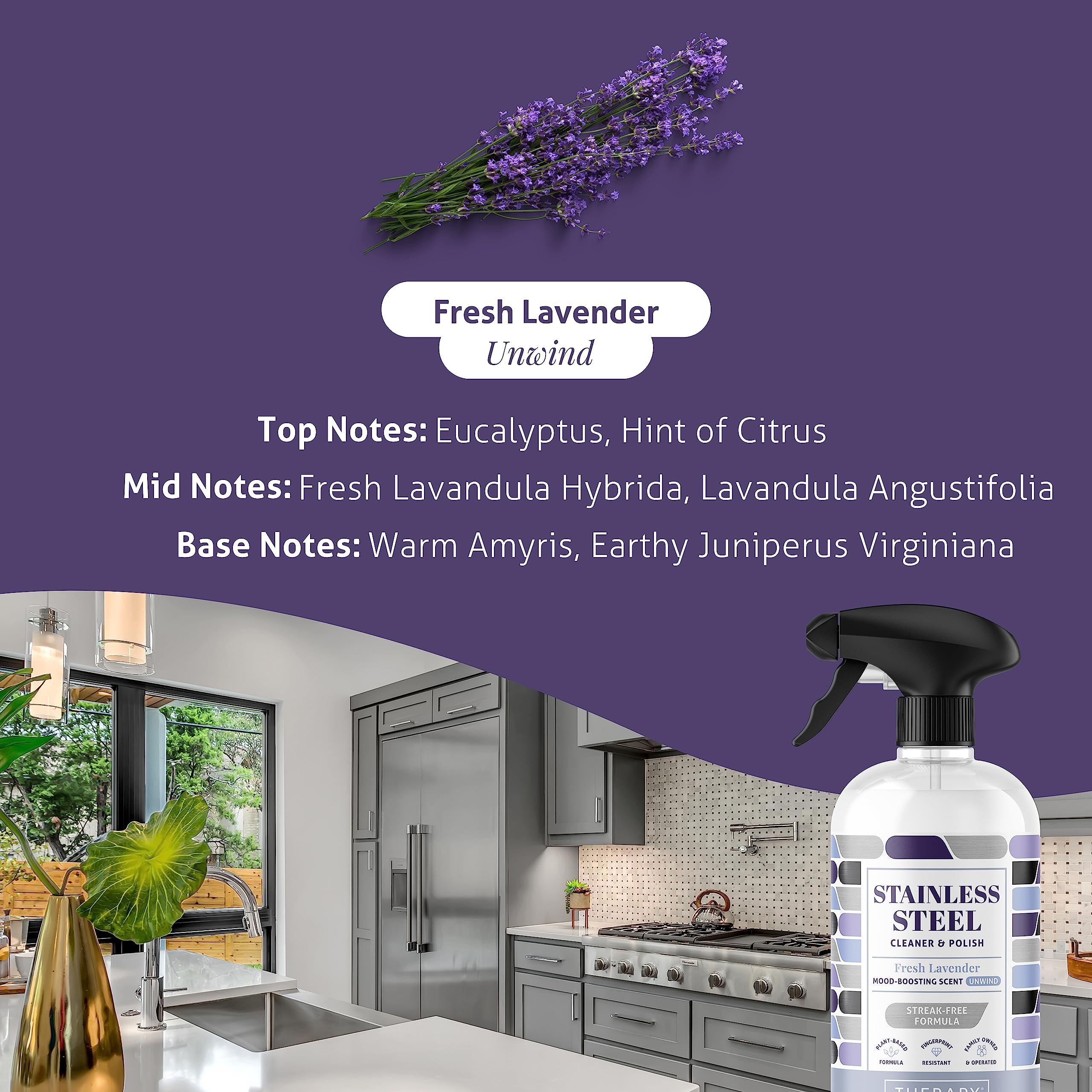 Therapy Stainless Steel Cleaner, Lavender Essential Oil Scent