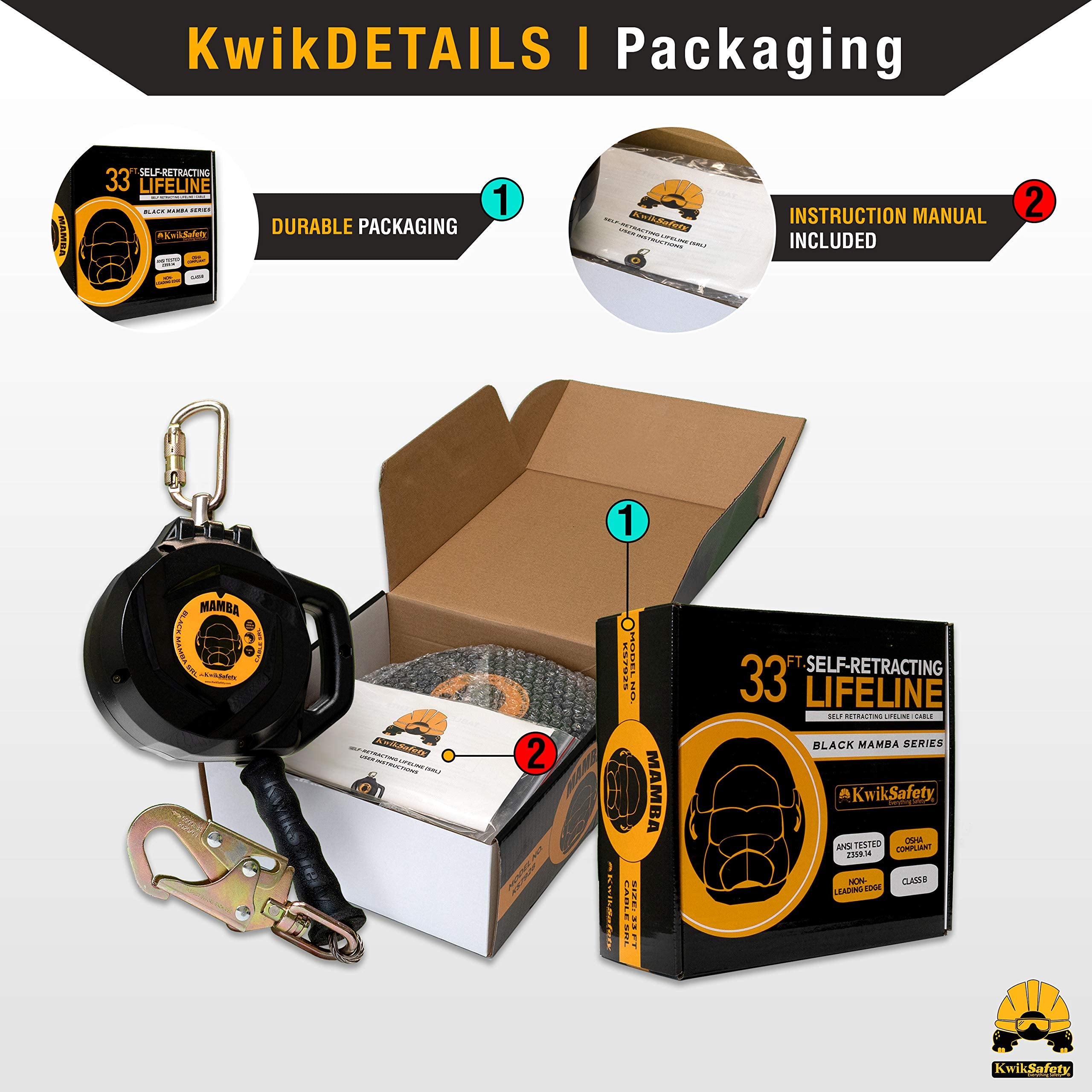 [20FT / 33FT] Self Retracting Lifeline Class B Cable SRL ANSI OSHA