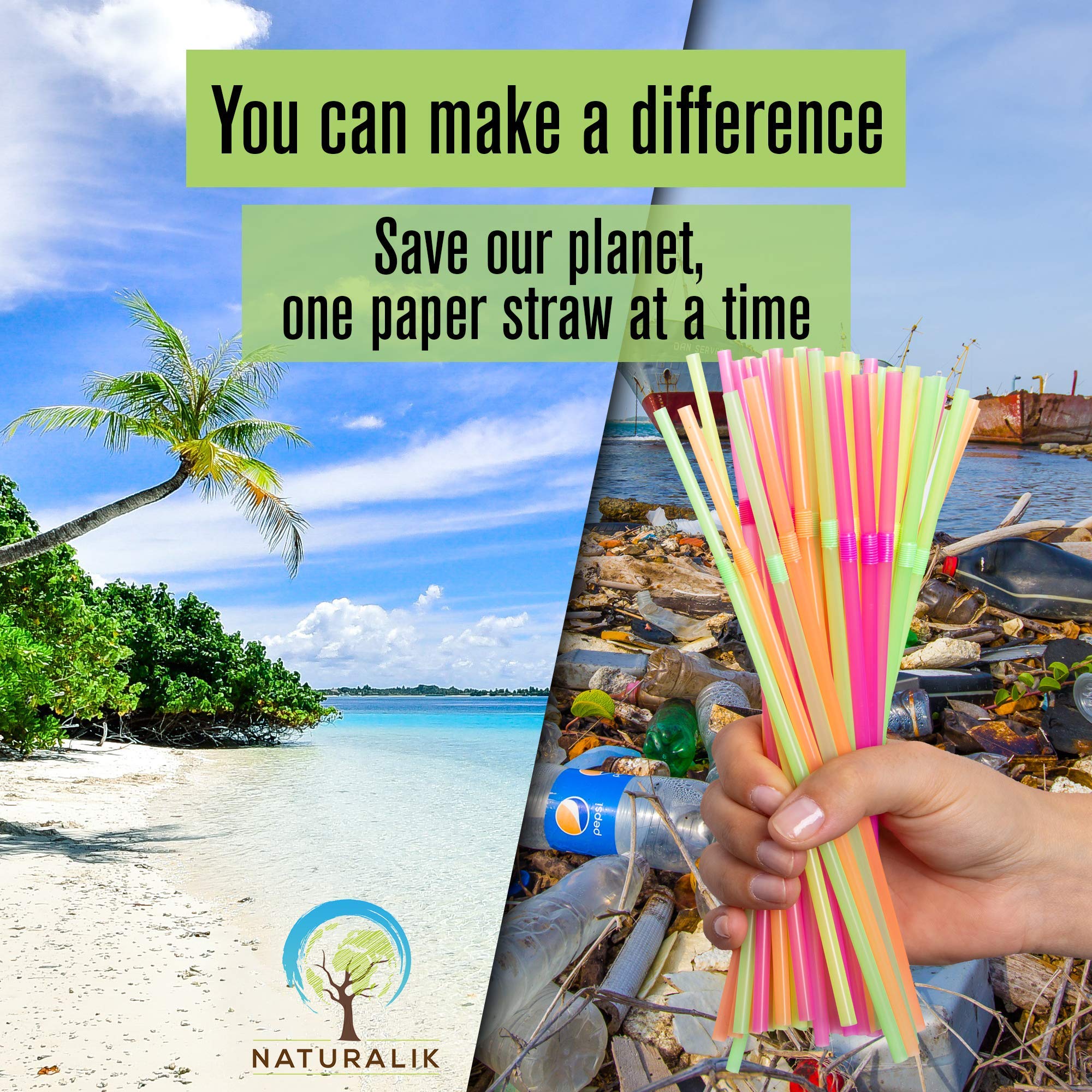 [1000 CT] Biodegradable Extra Durable Dye-Free, Eco-Friendly Black Paper Straws