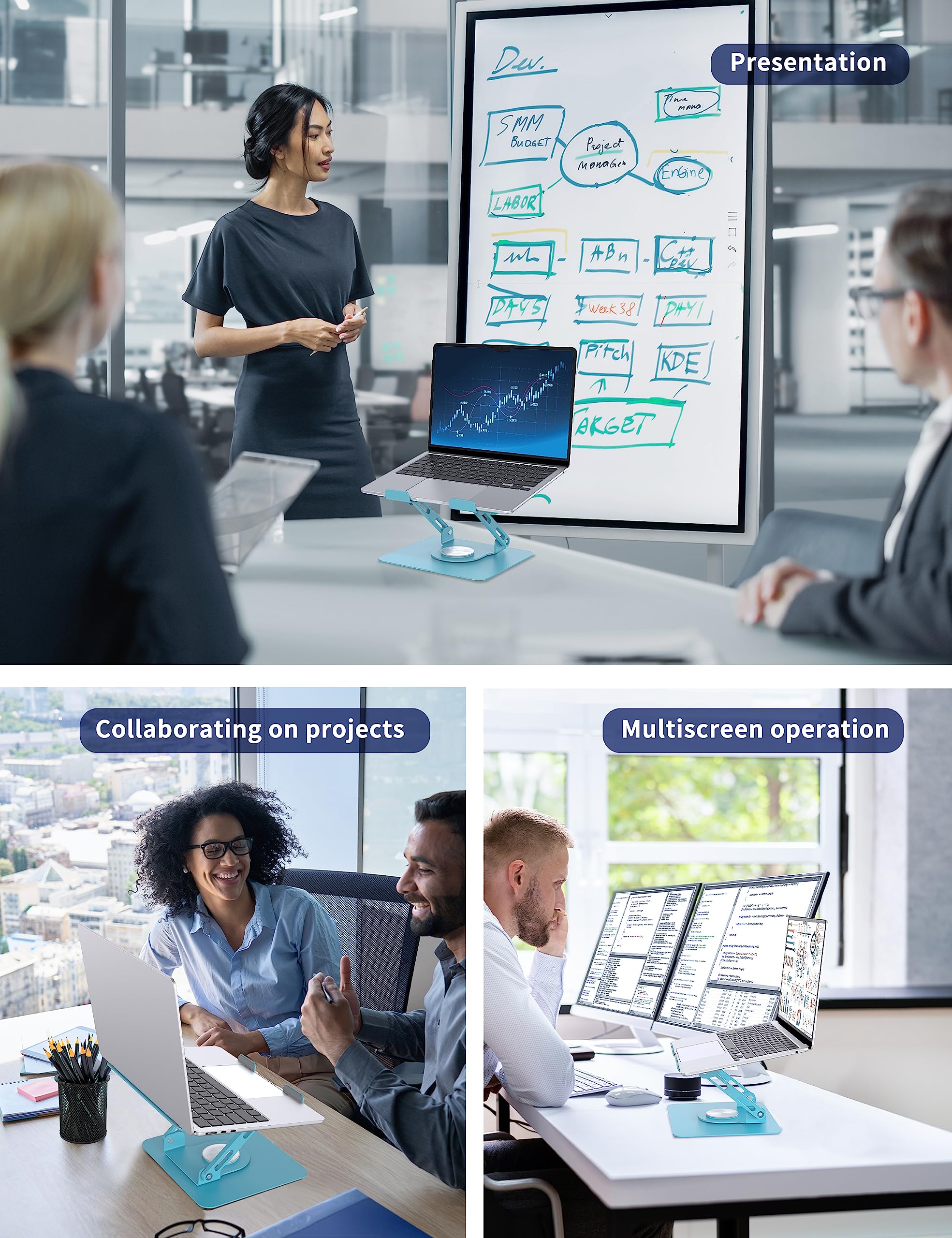 [1 PC] Laptop Stand with 360° Rotating Base, Ergonomic Computer Riser, Foldable Laptop Mount