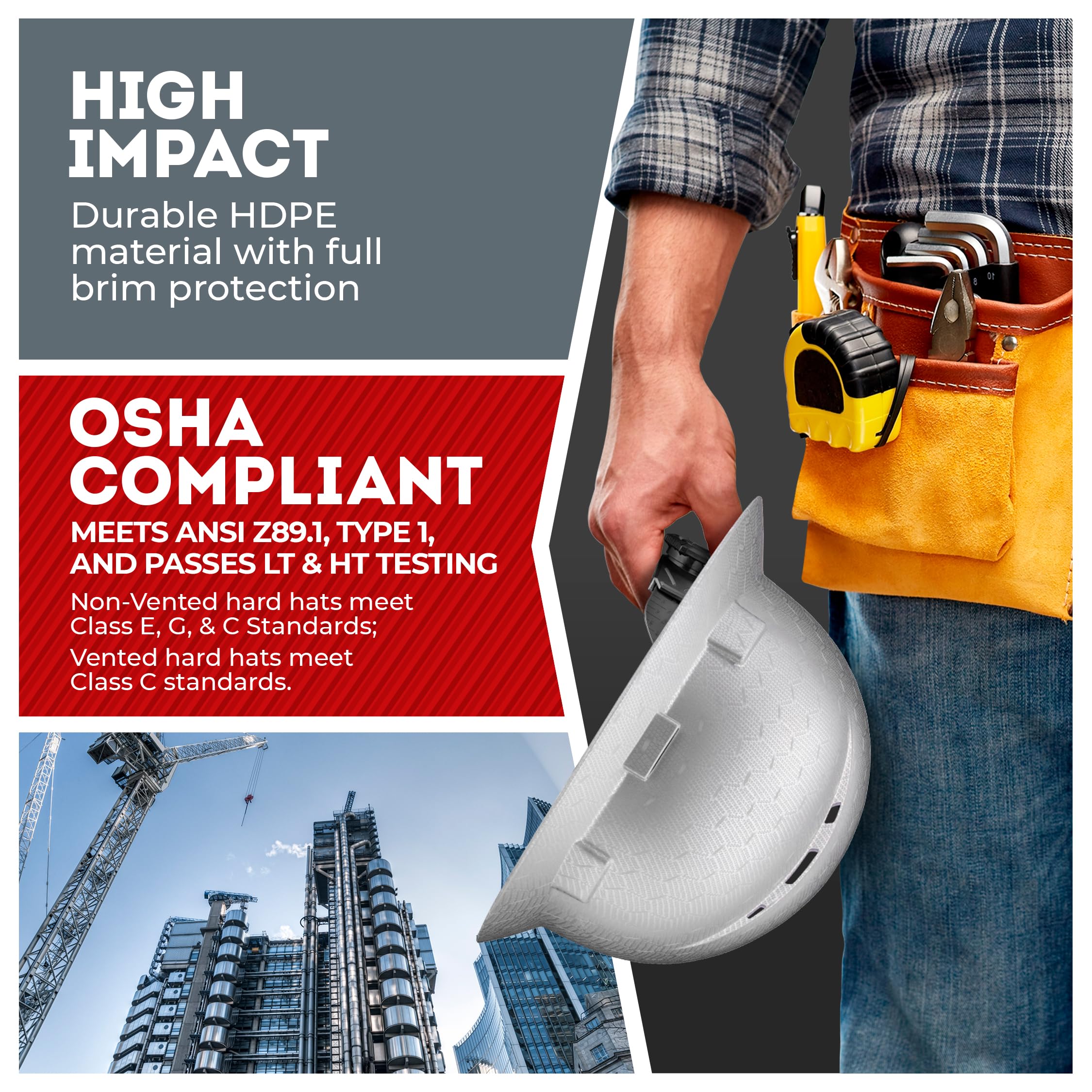 [1 PC] Full Brim Vented Carbon Fiber Matte Finish OSHA Hard Hat with 6-Point Suspension