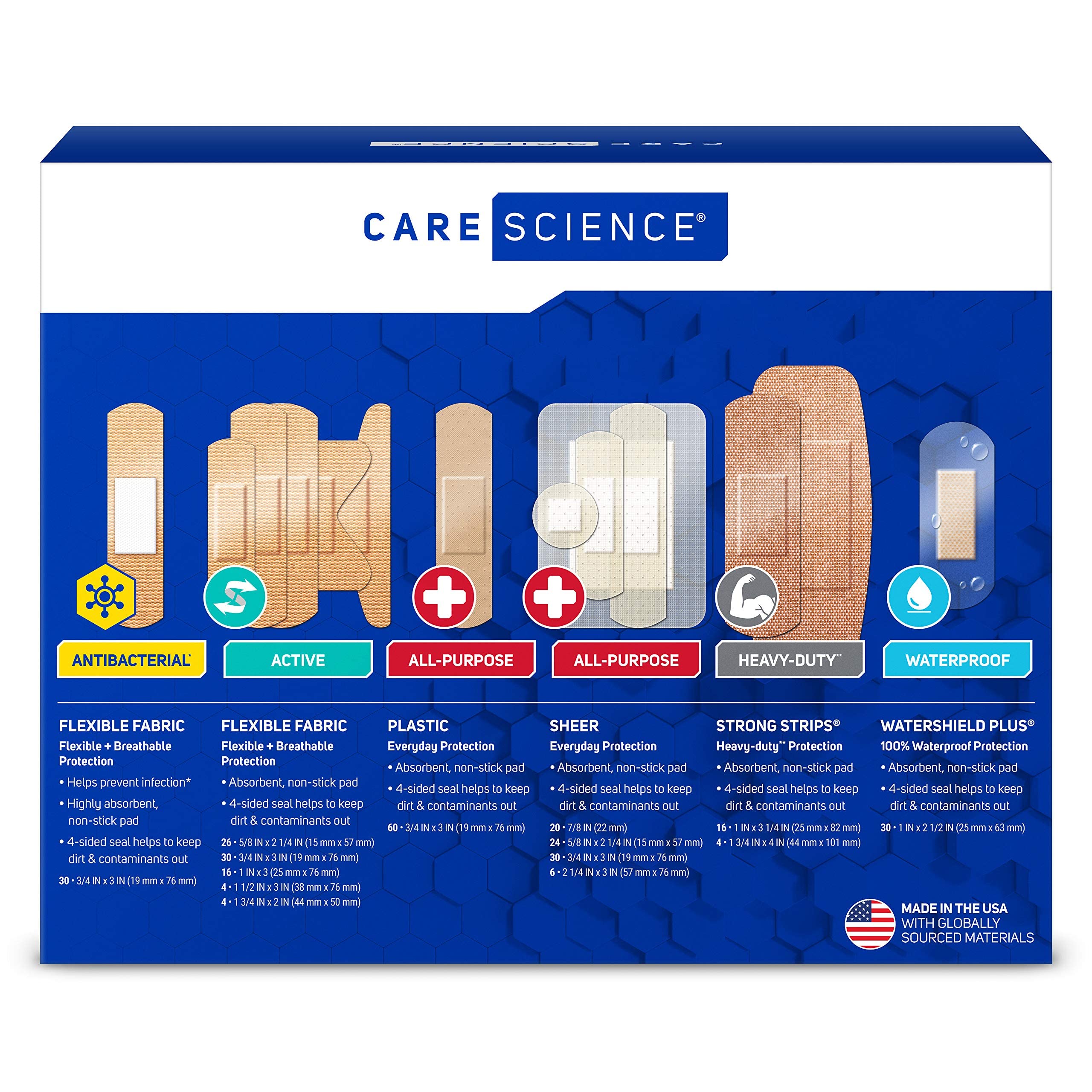 Care Science Variety Bandages Pack, 300 ct Bulk Assorted Sizes