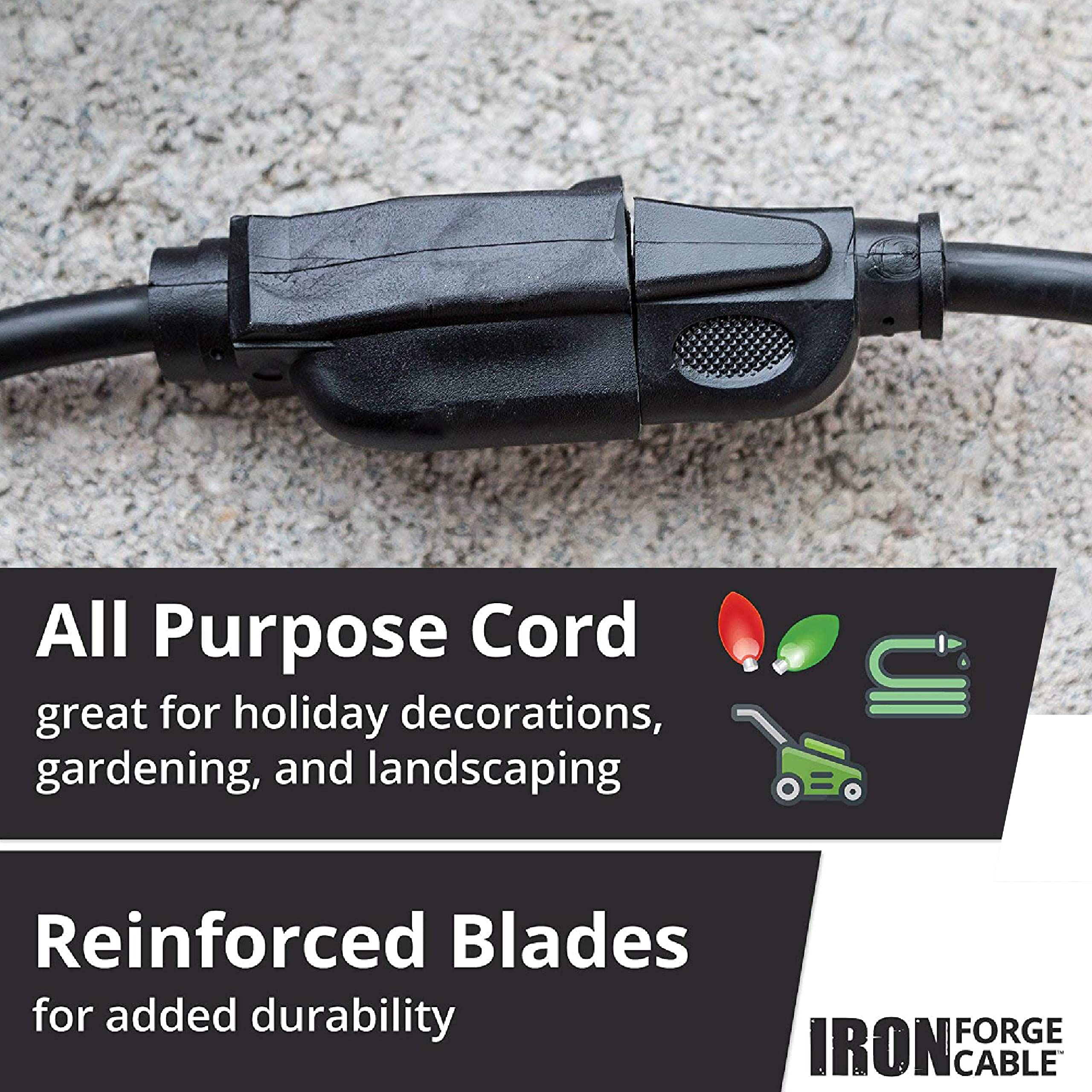 Weatherproof Outdoor Extension Cord, 16/3 SJTW Heavy Duty Black Extension Cord 3 Prong, 13 Amp Exterior Power Cable