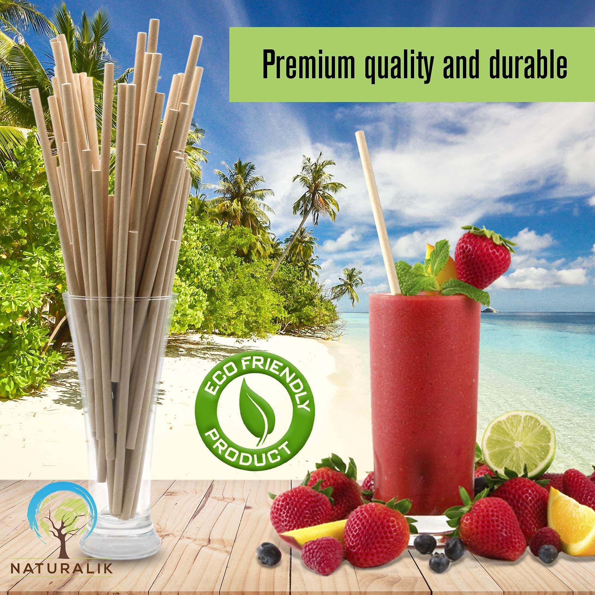 [1000 CT] Biodegradable Extra Durable Dye-Free, Eco-Friendly Brown Paper Straws
