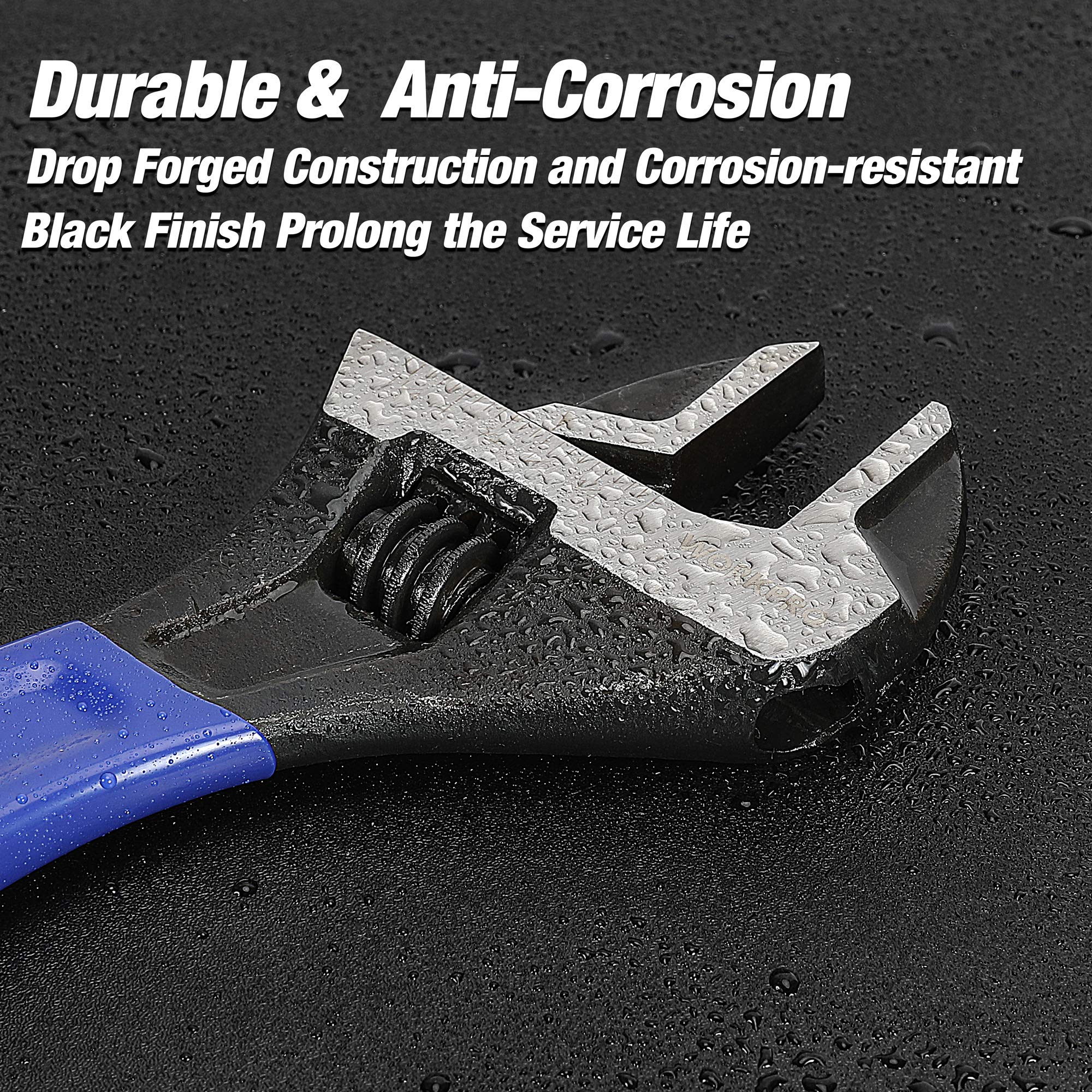 6/8/10 Inch Adjustable Wrench, Cr-V Steel Wrench, Wide Jaw Black Oxide Wrench, Metric & SAE Scales, for Home, Garage, Workshop and DIY