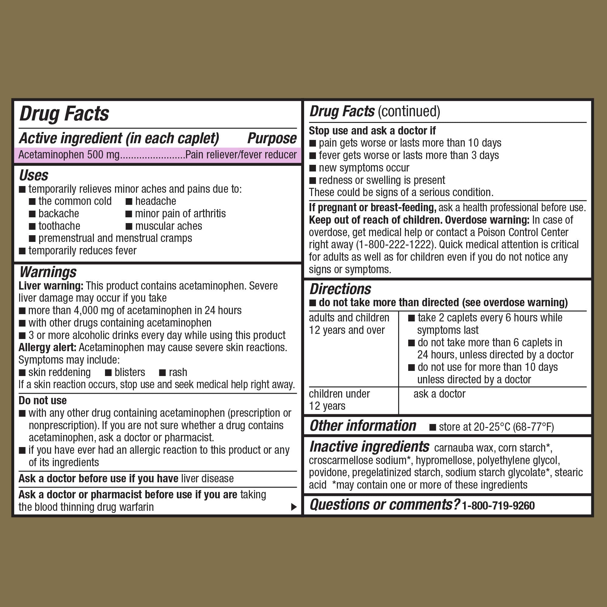 [100 Count] Extra Strength Acetaminophen Caplets 500 mg, Pain Reliever and Fever Reducer